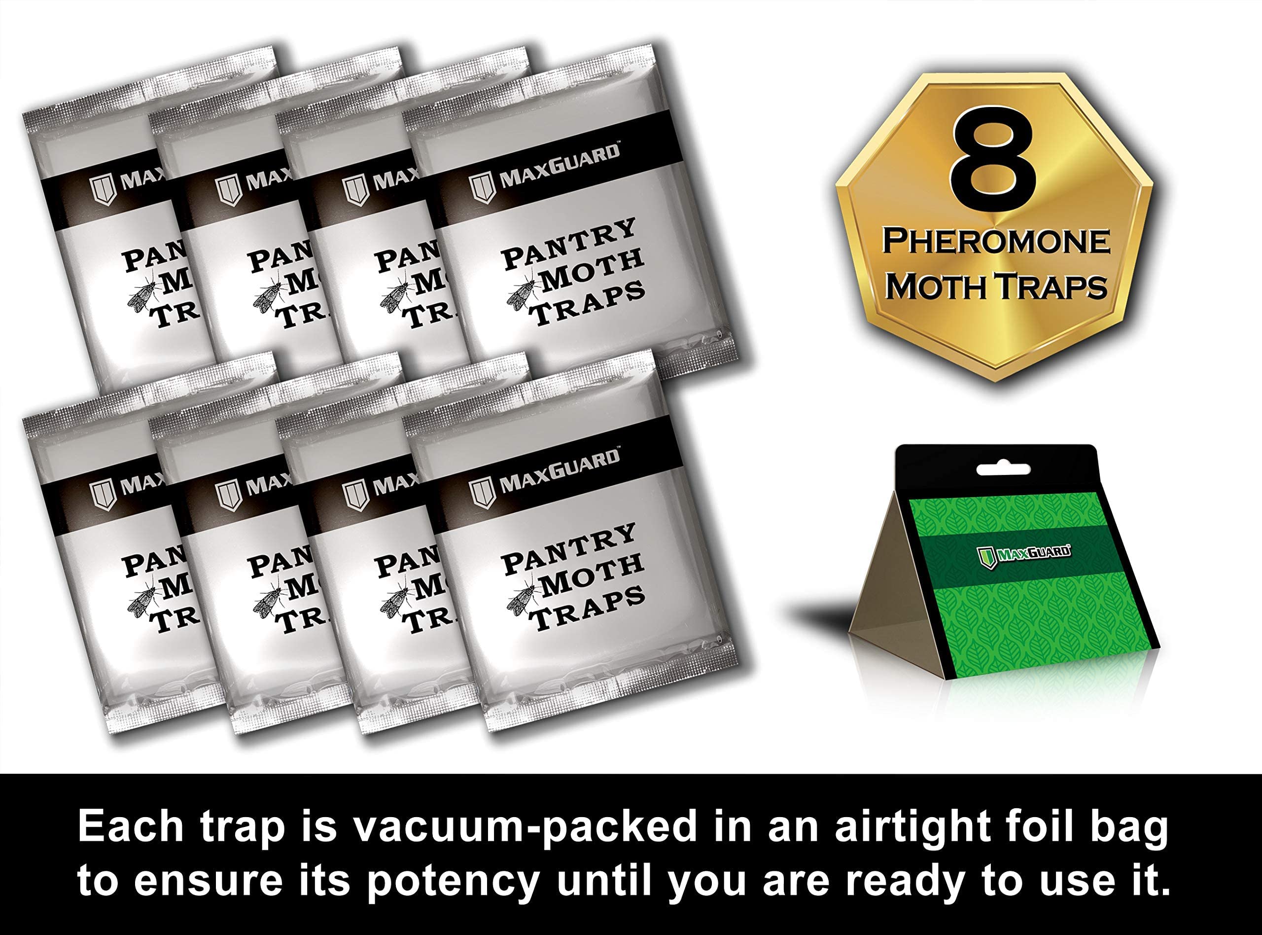 Maxguard pheromone attractant illustration highlights lure for male moths.