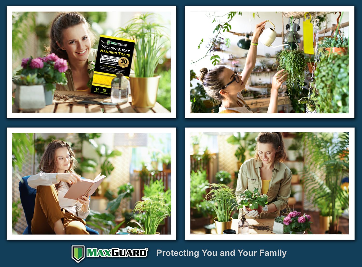 MaxGuard yellow hanging trap near leaf miners helps monitor garden health with simple placement.