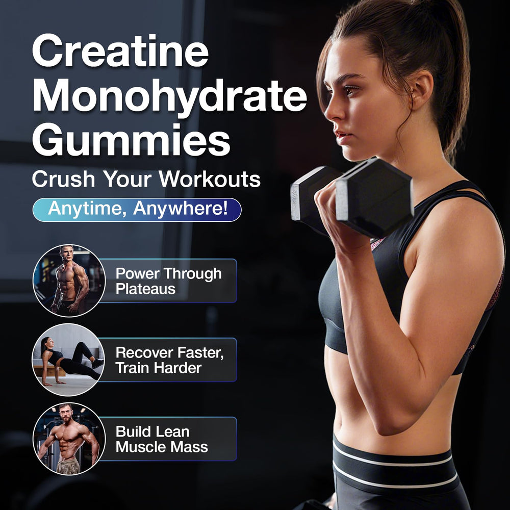 MaxHemp Creatine Gummies pour demonstrates portable, on-the-go fueling.