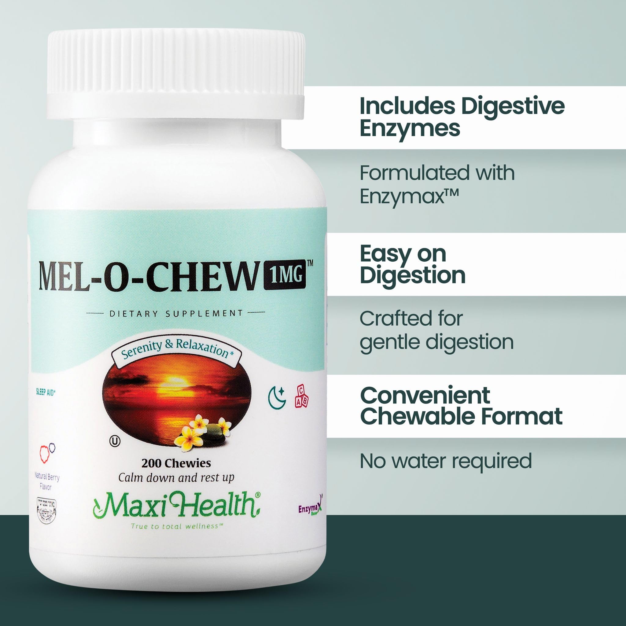 Maxi Health Mel-O-Chew Kosher certification label on packaging
