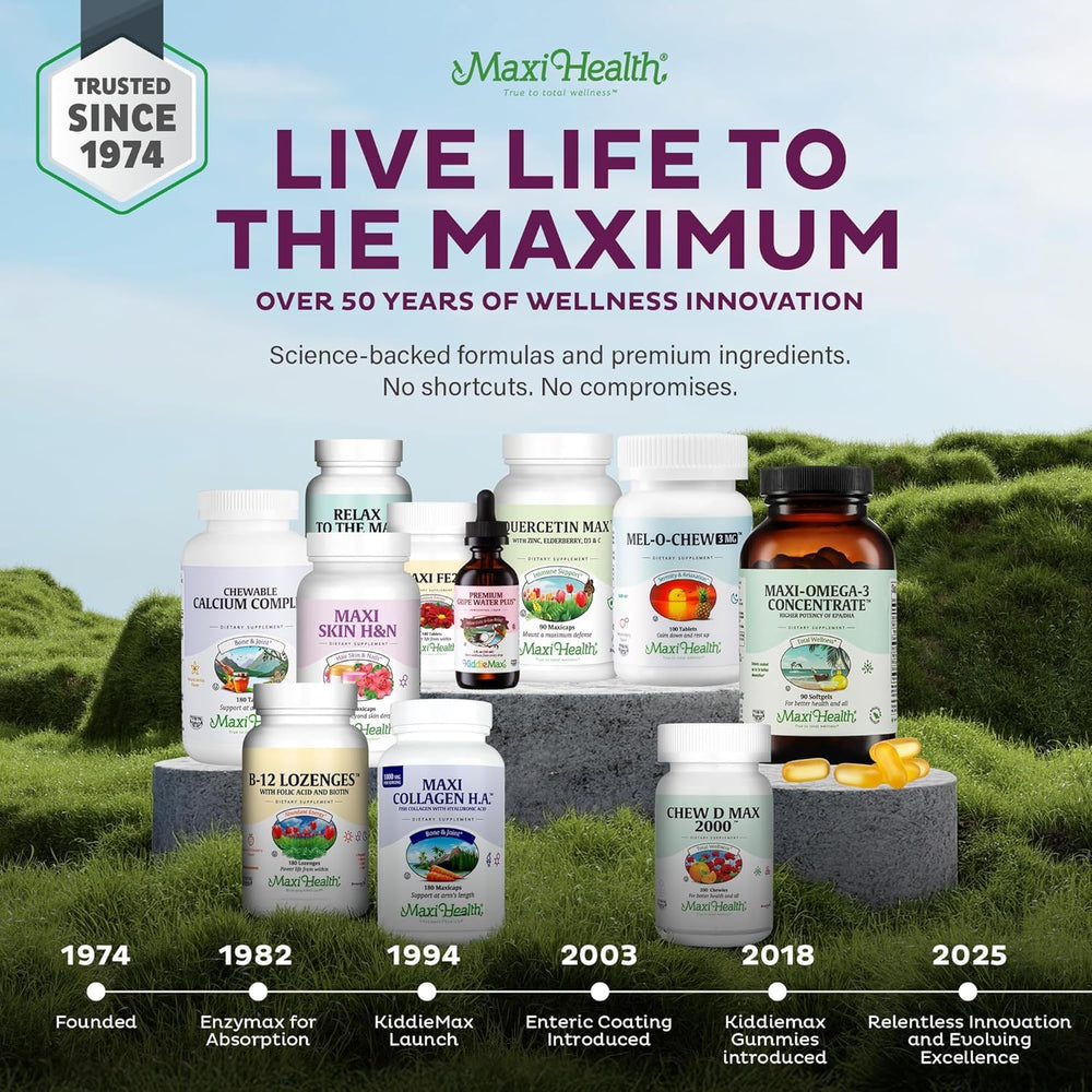 Pour-ready Maxi Health Omega-3 softgels ideal for daily use