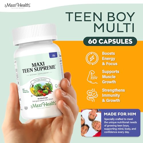 Maxi Health Teen Multi bottle back view with dosage details for daily use