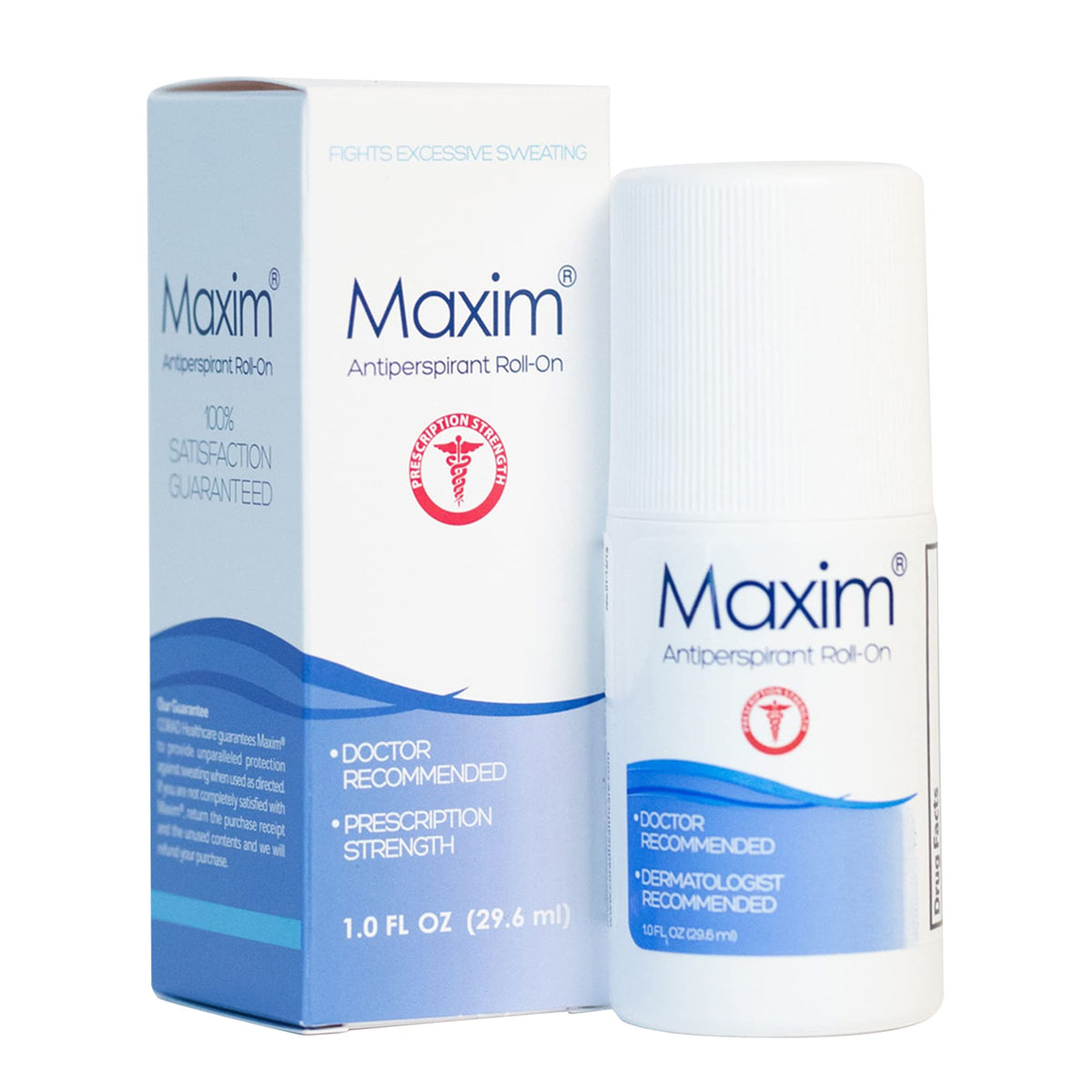MAXIM clinical-strength antiperspirant bottle provides all-day sweat control.