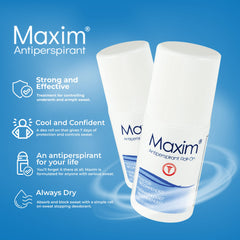 MAXIM unscented formula for daily underarm protection and odor control.