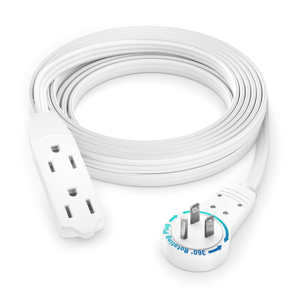 Maximm 360° rotating flat plug for flexible power access in tight spaces.
