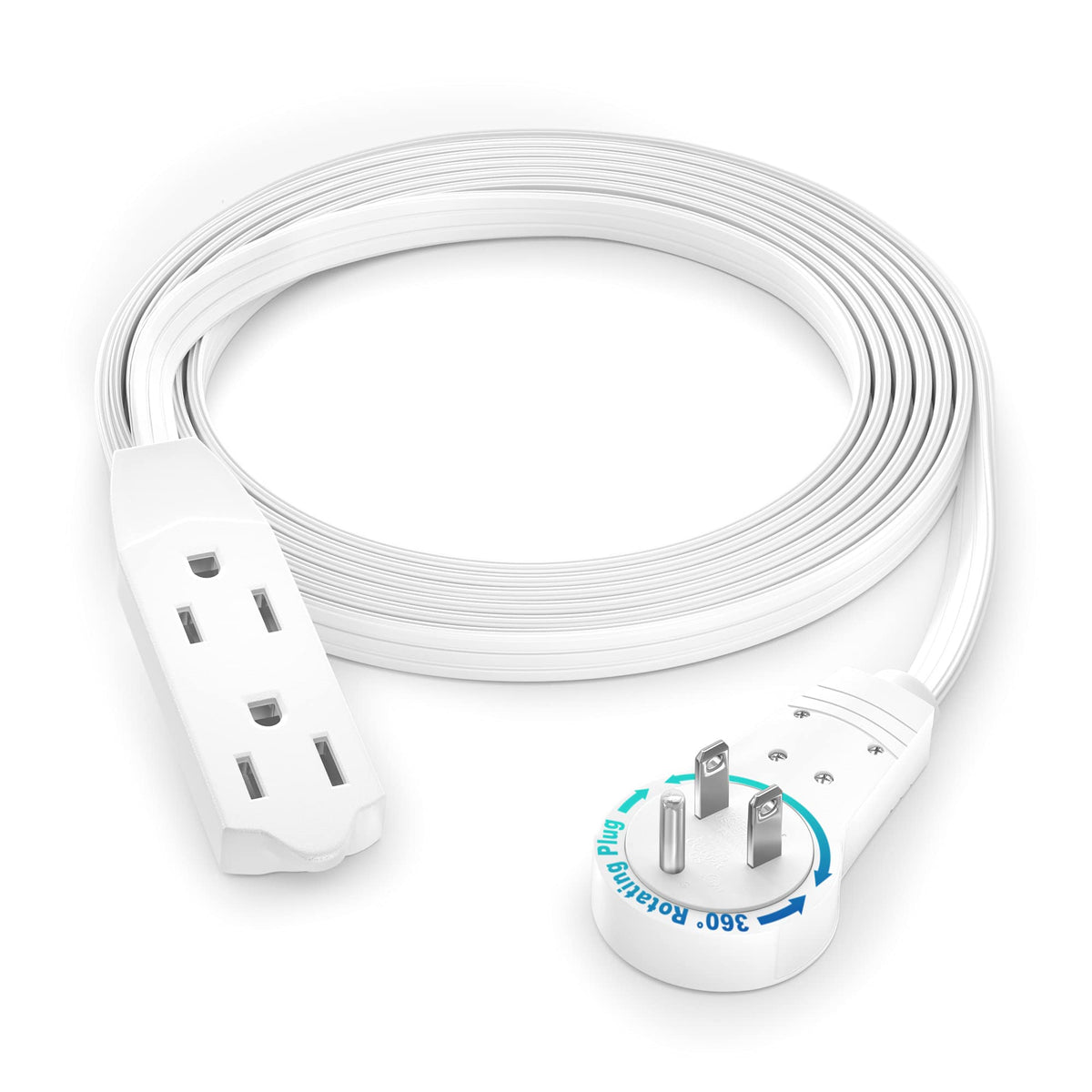 Maximm Cable 360° rotating flat plug behind furniture for flexible power access.