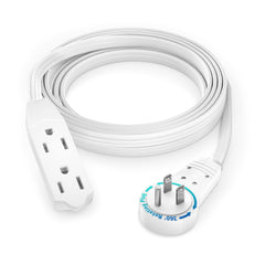 Maximm 8 ft cable with a 360° rotating flat plug behind a modern desk