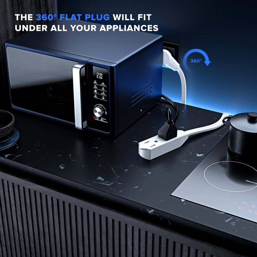 Maximm Cable space-saving rotating plug keeps cords organized.