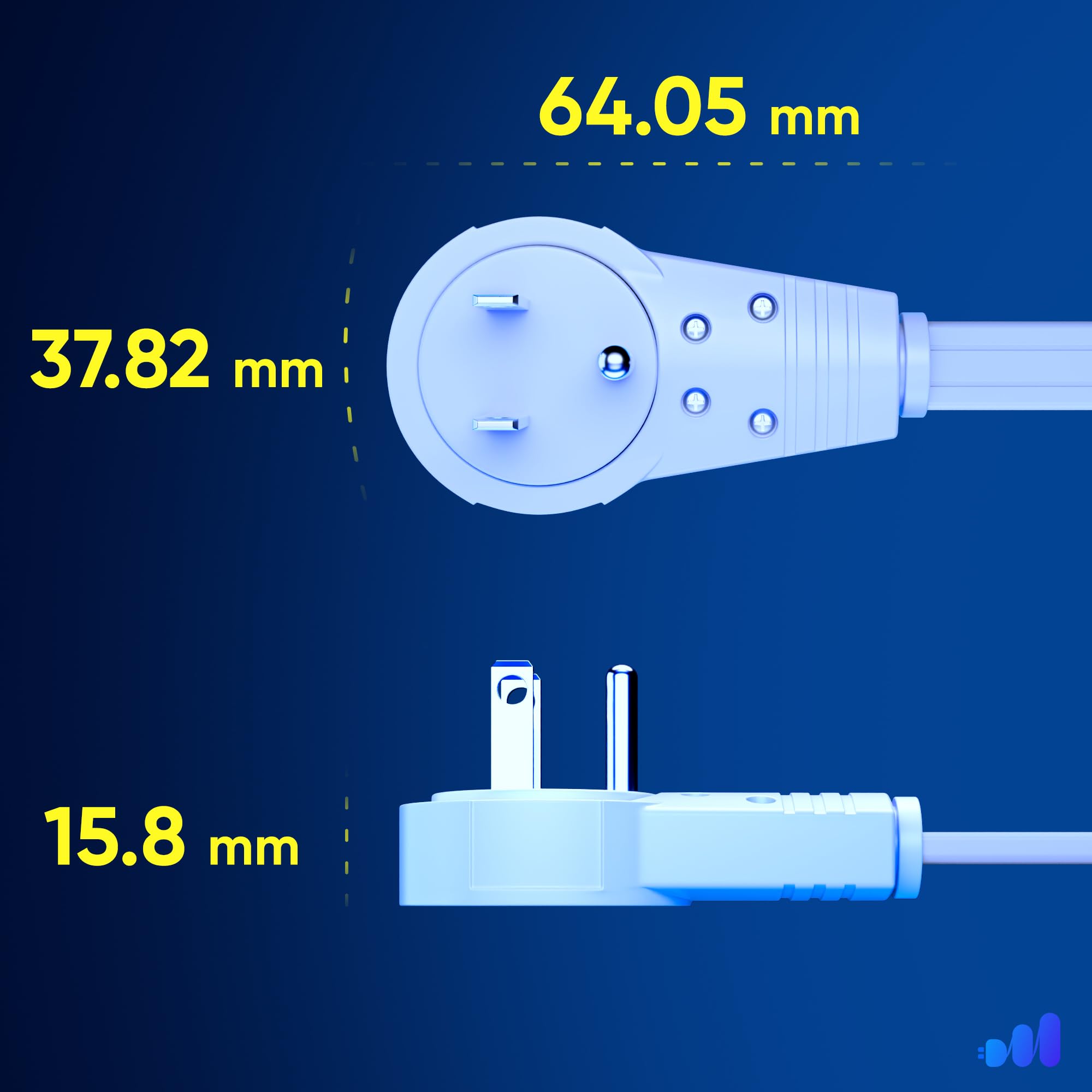 Maximm Cable flat plug design fits tight spaces like desks.