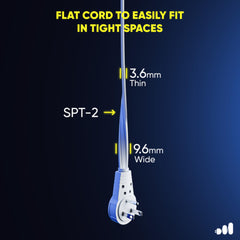 Maximm flat-wire extension under rug design for discreet cable management.