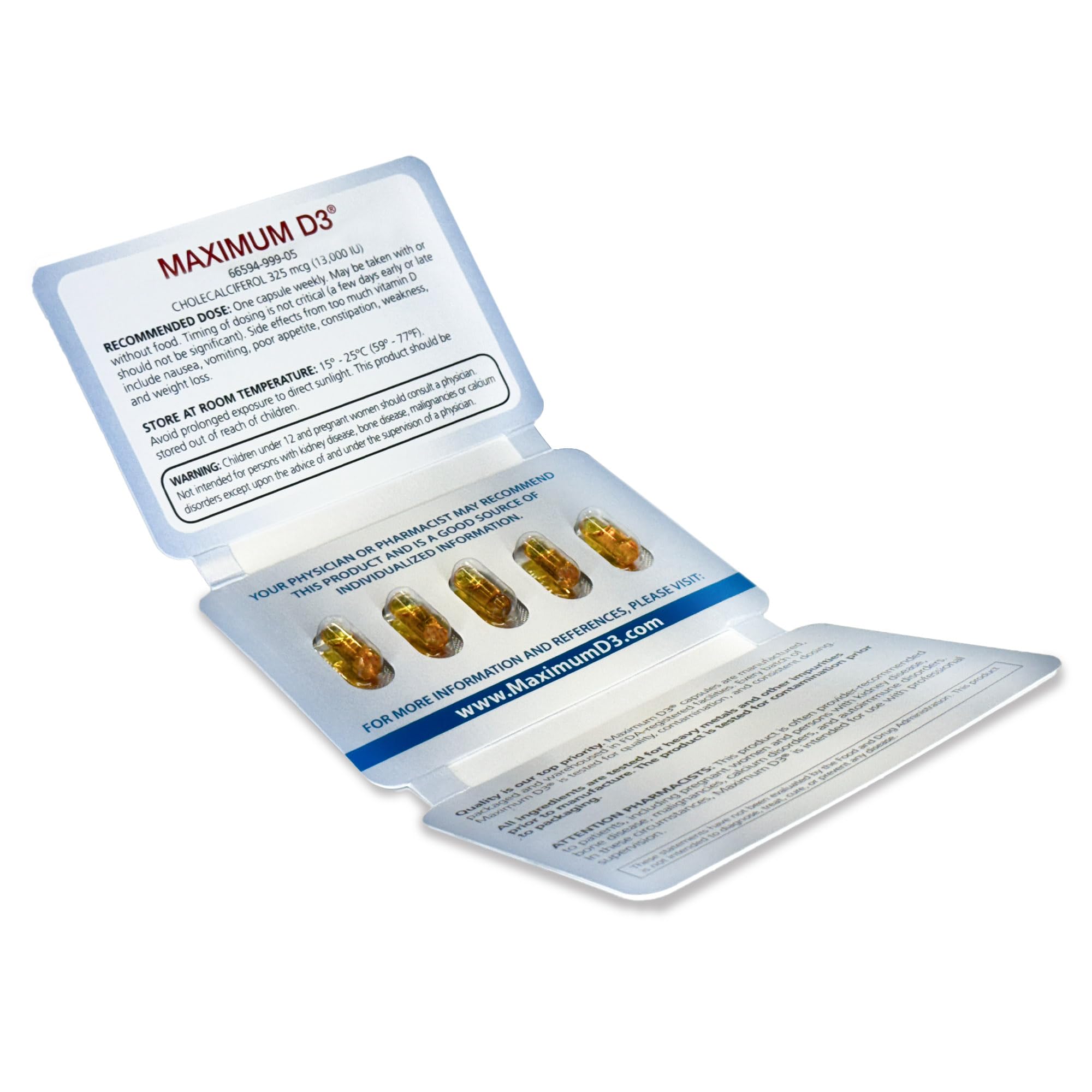 Maximum D3 non-GMO gluten-free packaging signals clean, allergen-friendly ingredients.
