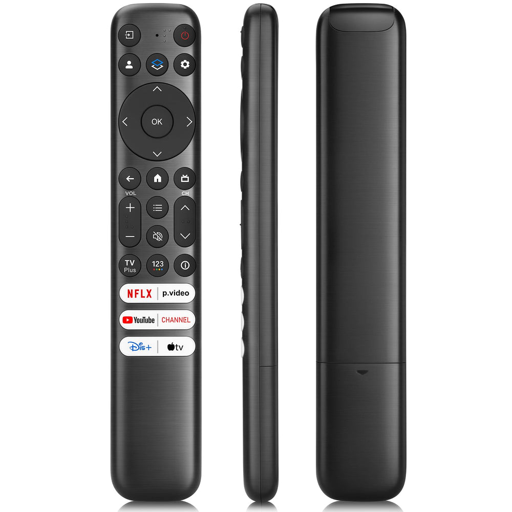 Maxitoc RC813 remote front view for TCL TV with clear buttons and grip