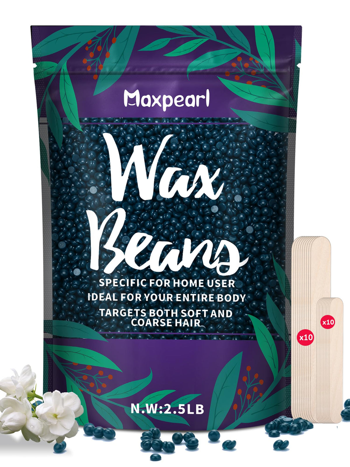 Maxpearl wax beads bottle close-up for easy at-home waxing