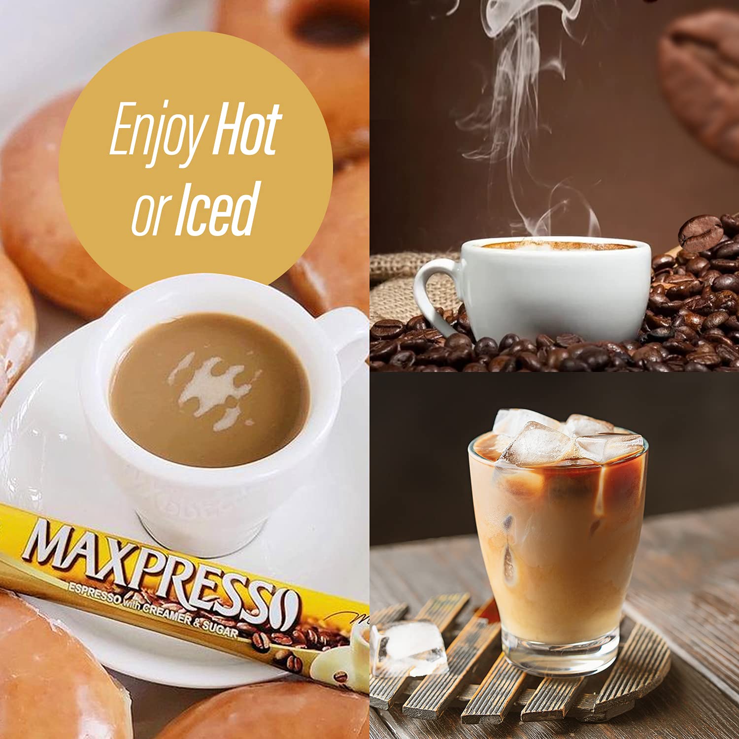 Maxpresso espresso creamer sugar stick hot or iced for on the go office pauses.