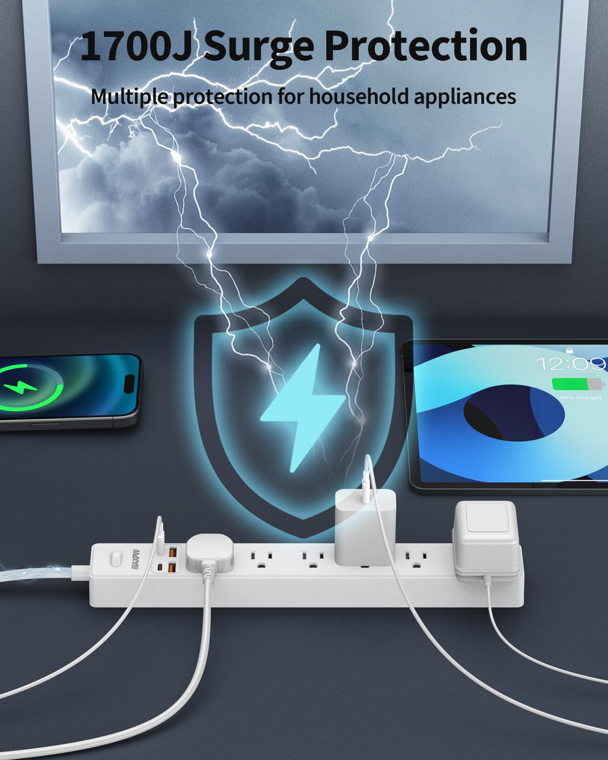Maxpw surge protection 1700 Joules guards connected gear