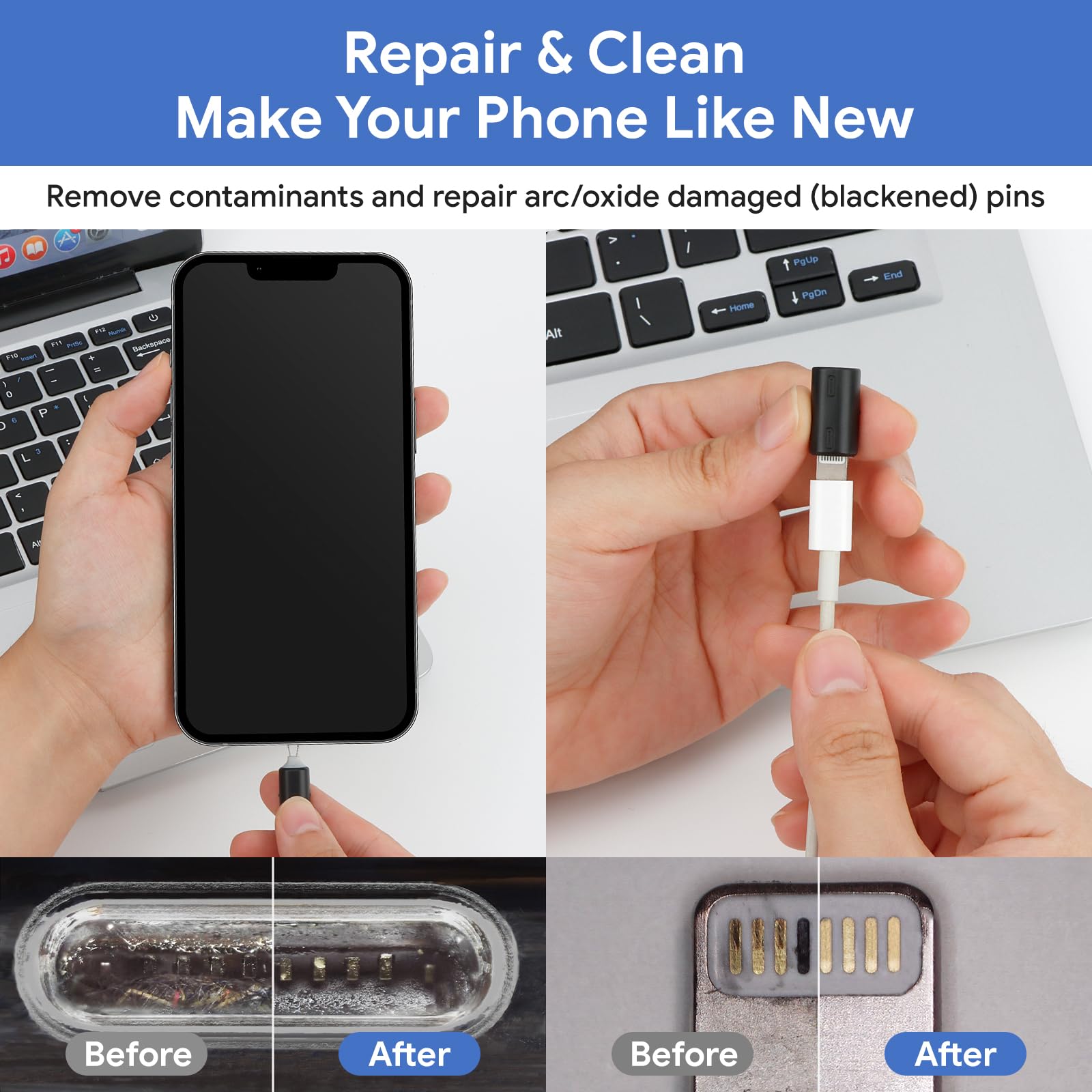 Maxsure deep-clean brush heads remove stubborn debris from devices