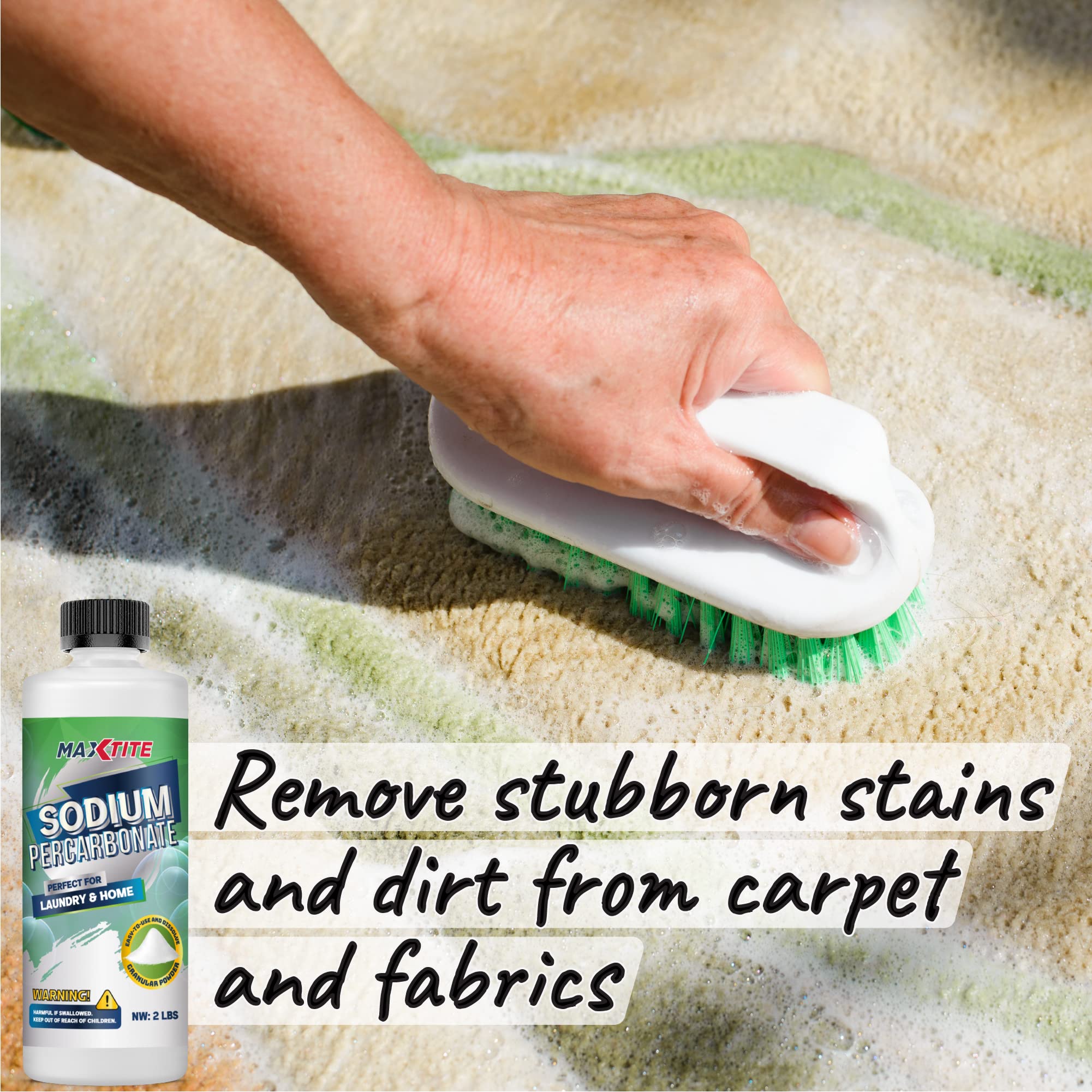 Maxtite carpet cleaning boost helps lift stains and renew fiber brightness.