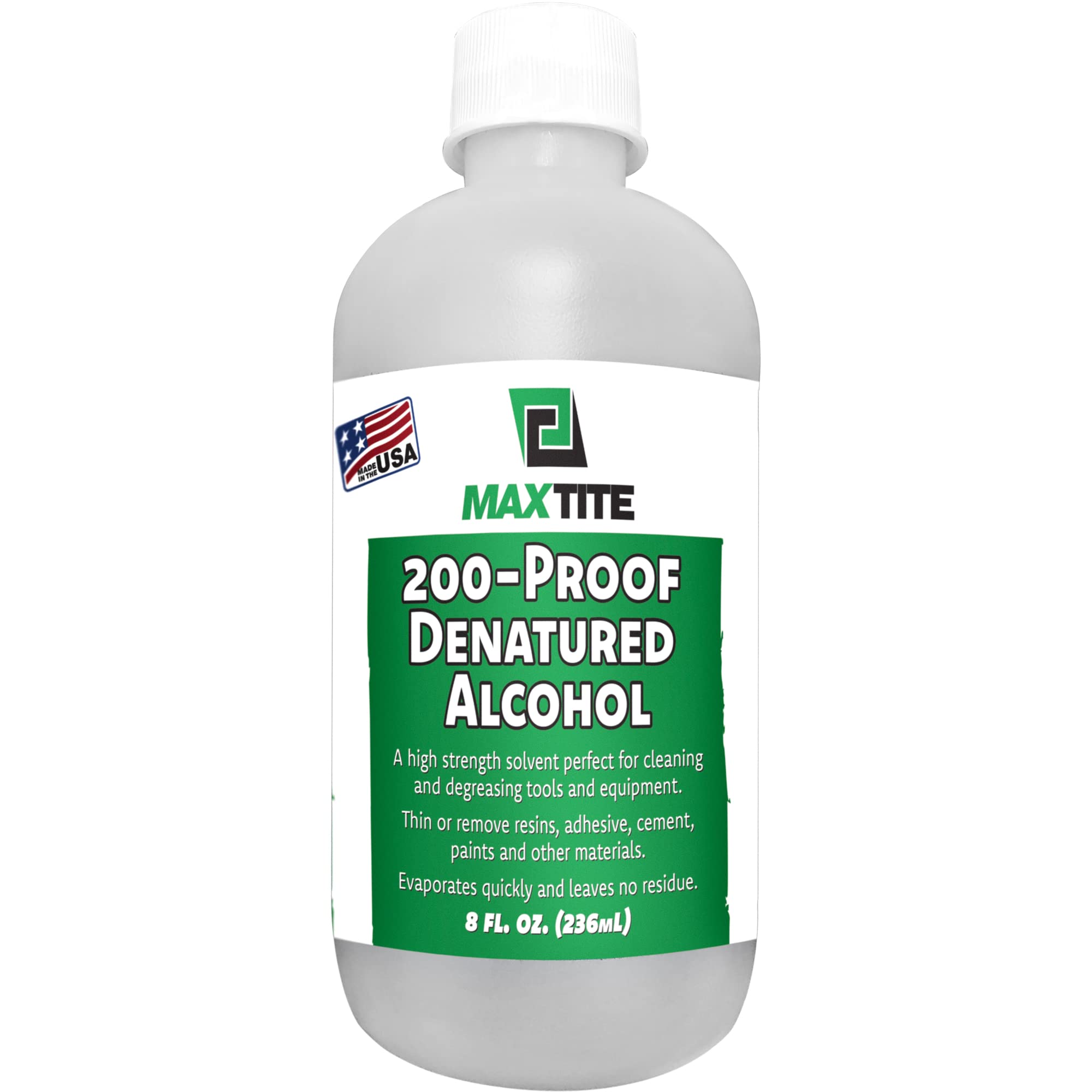 MAXTITE Denatured Alcohol bottle - a high-purity solvent for cleaning glass and inks.