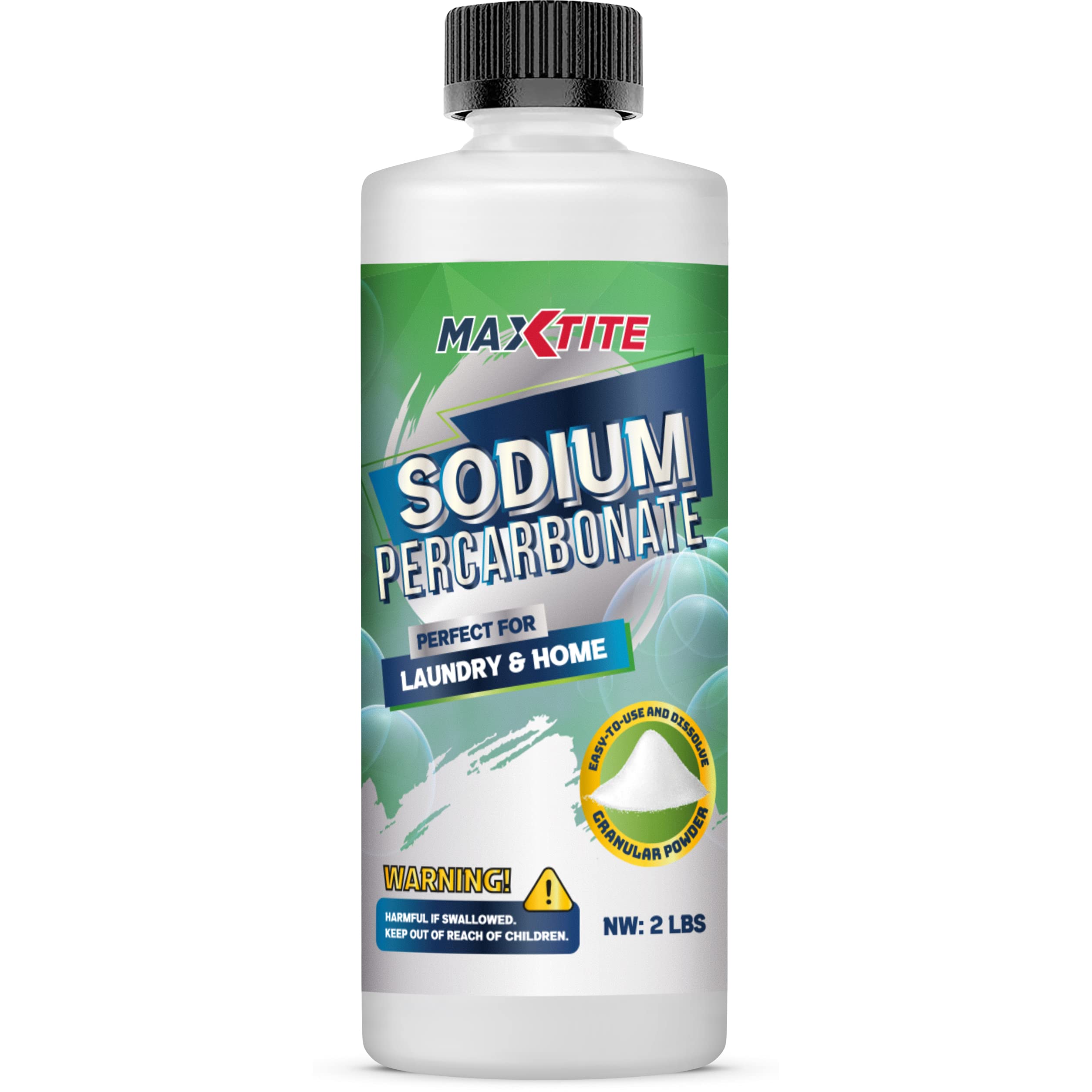 Maxtite sodium percarbonate 2lb bottle for versatile home whitening and cleaning.