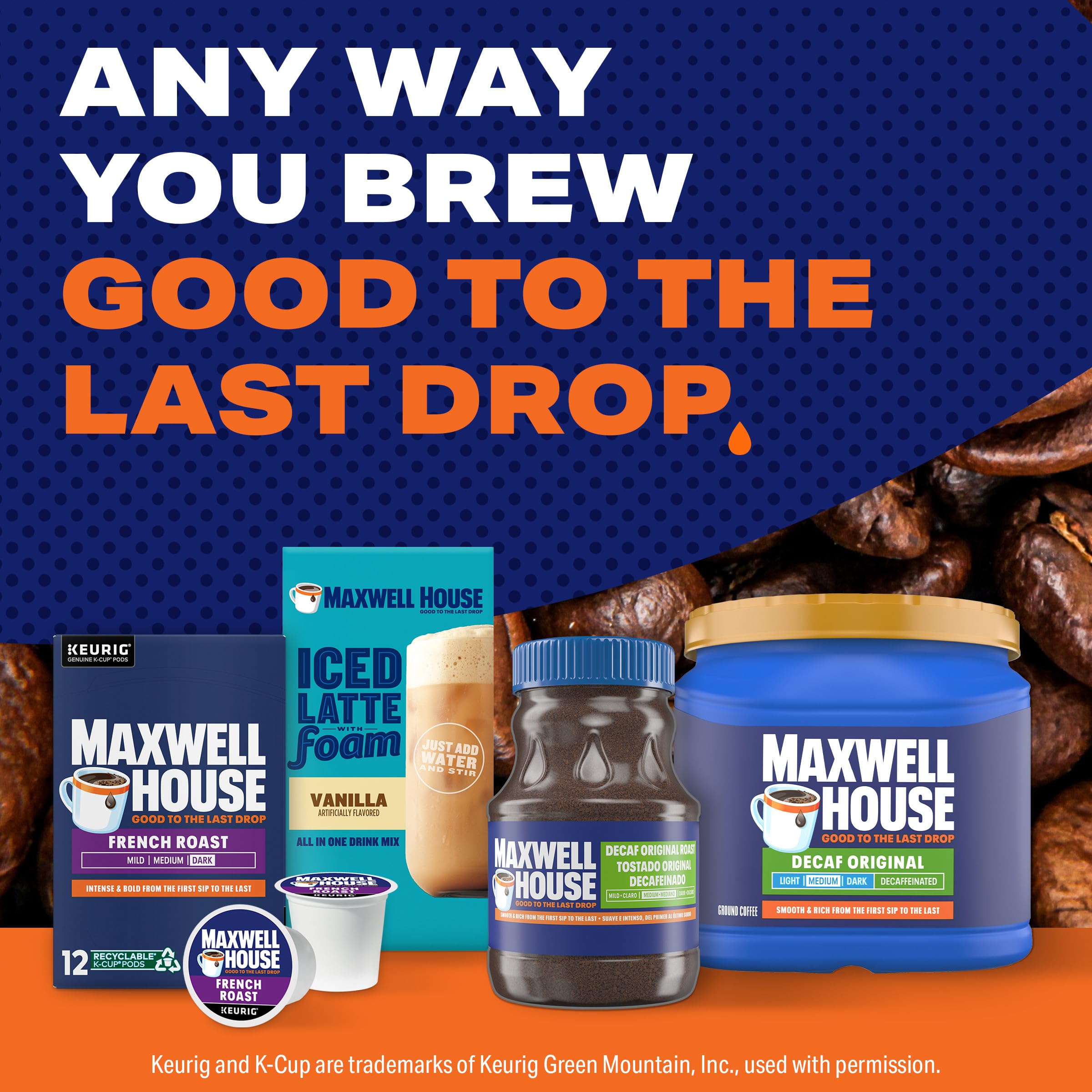 29.3 oz Maxwell House Decaffeinated Original canister on kitchen shelf suggests long-lasting supply