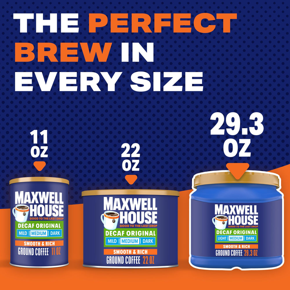 Maxwell House Decaffeinated Original canister with USA roast badge exemplifies heritage