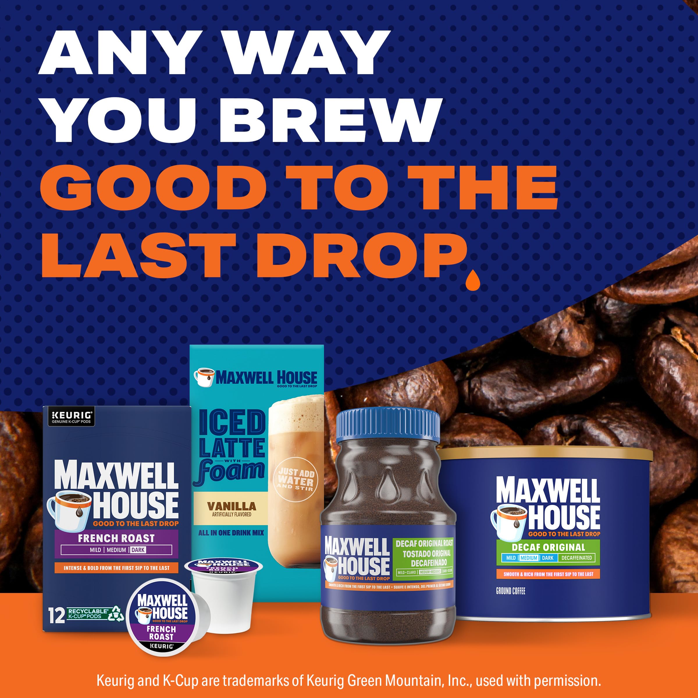 Brewing setup featuring Maxwell House Decaf Original Medium Roast in use