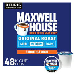 Maxwell House Original Roast box front with 48 pods for easy replenishment