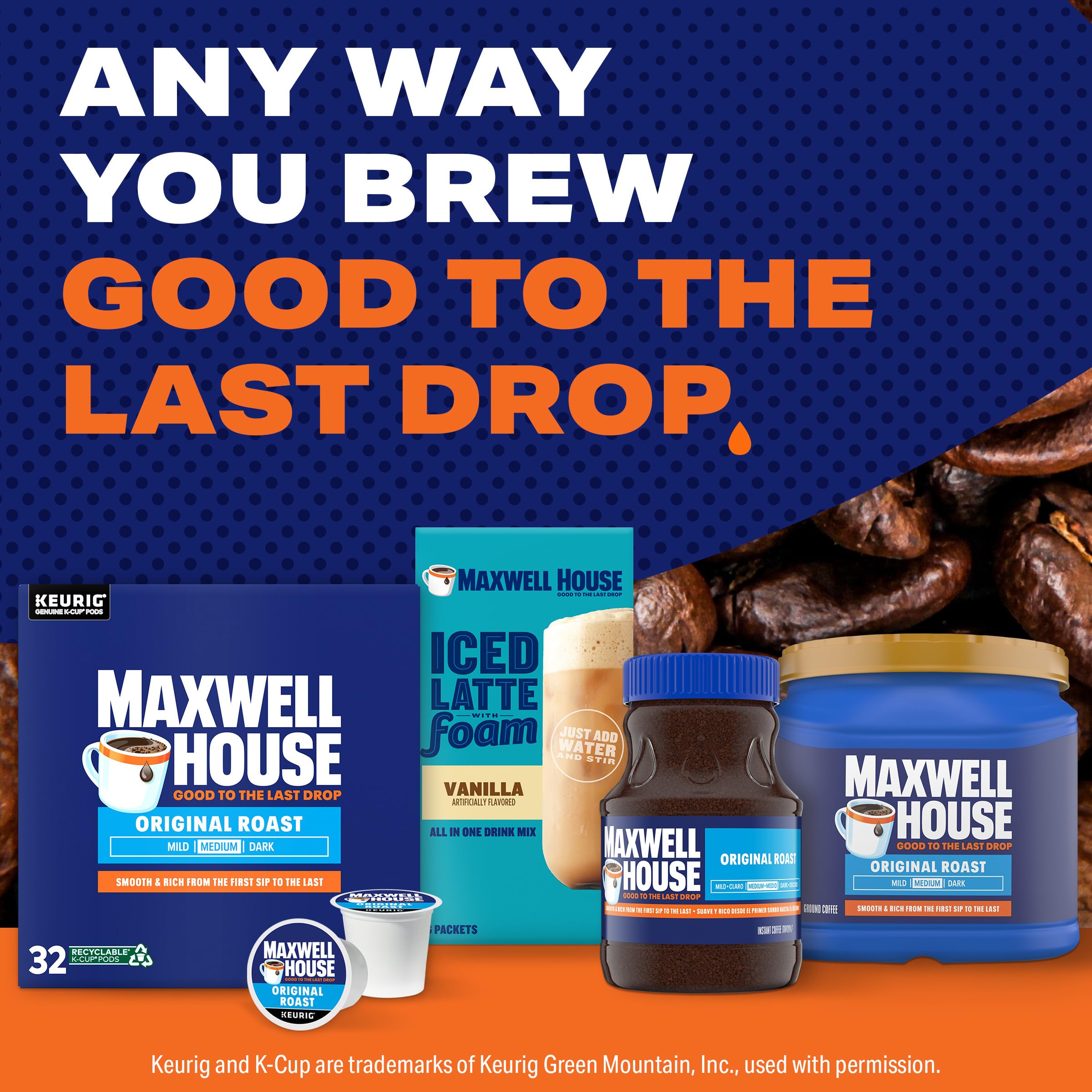 Maxwell House Original Roast K-Cup coffee ready for quick brews in Keurig machines.