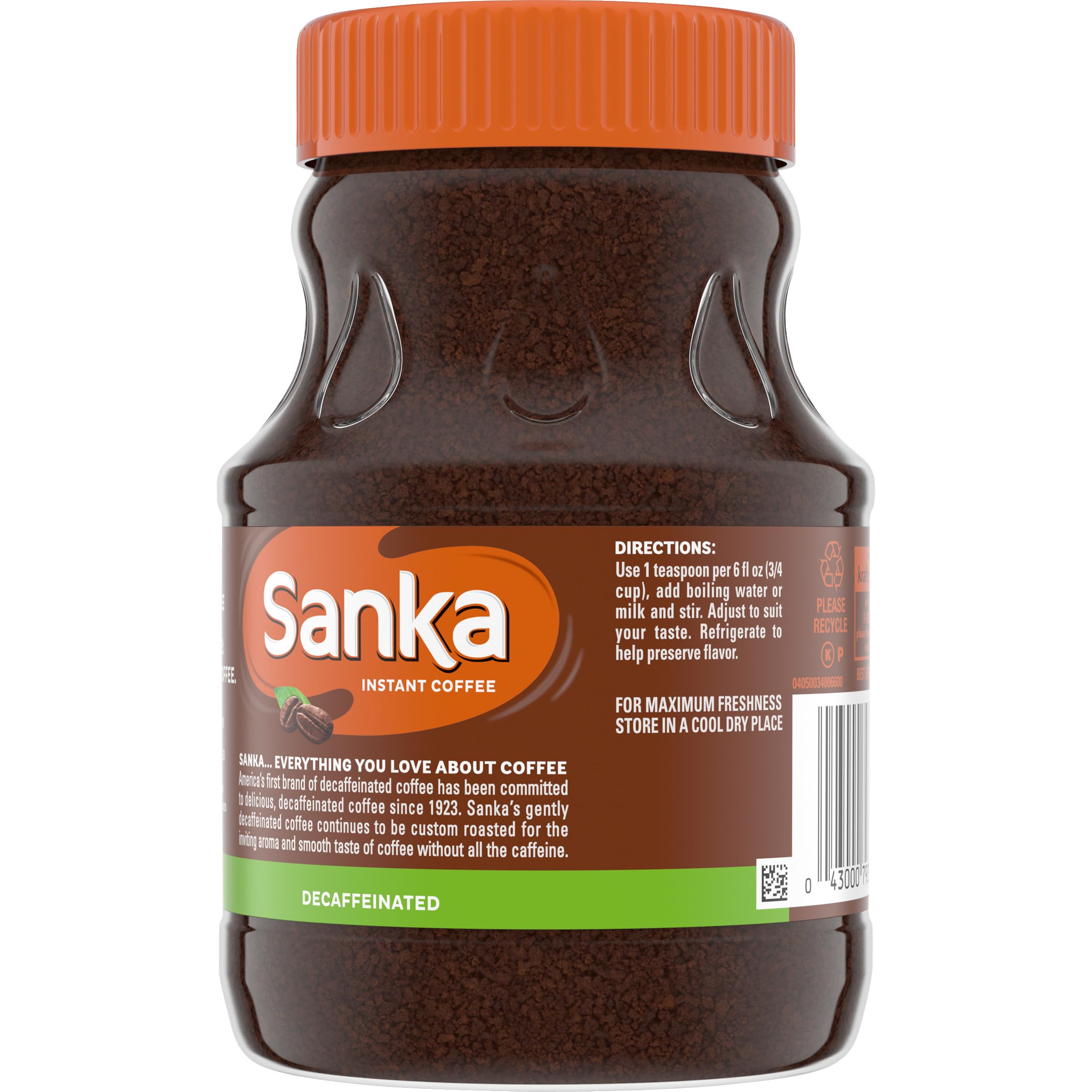 Maxwell House Sanka decaf aroma-steam conveys inviting coffee fragrance.