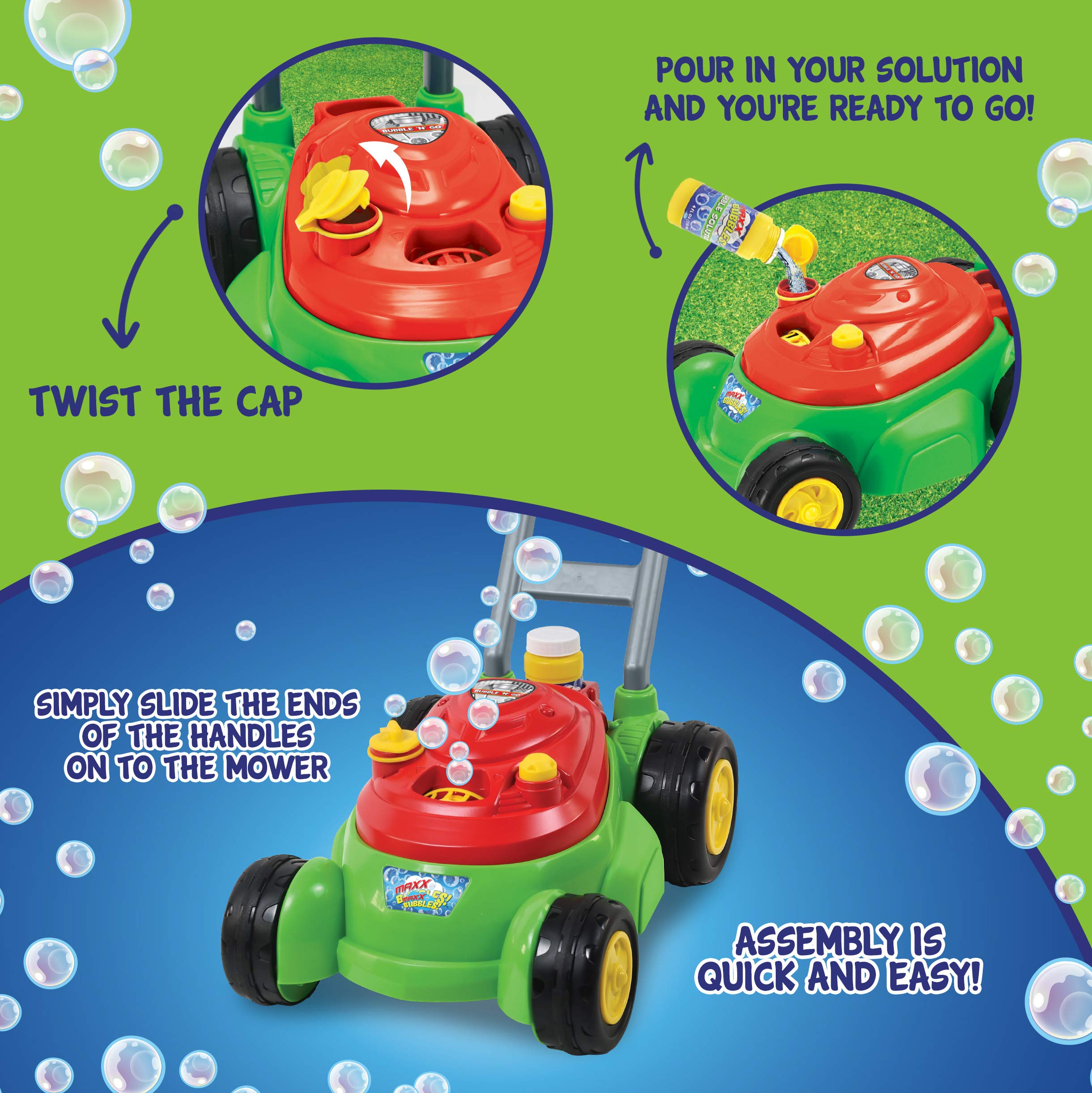 Bubbles float in the air as kids play outside.