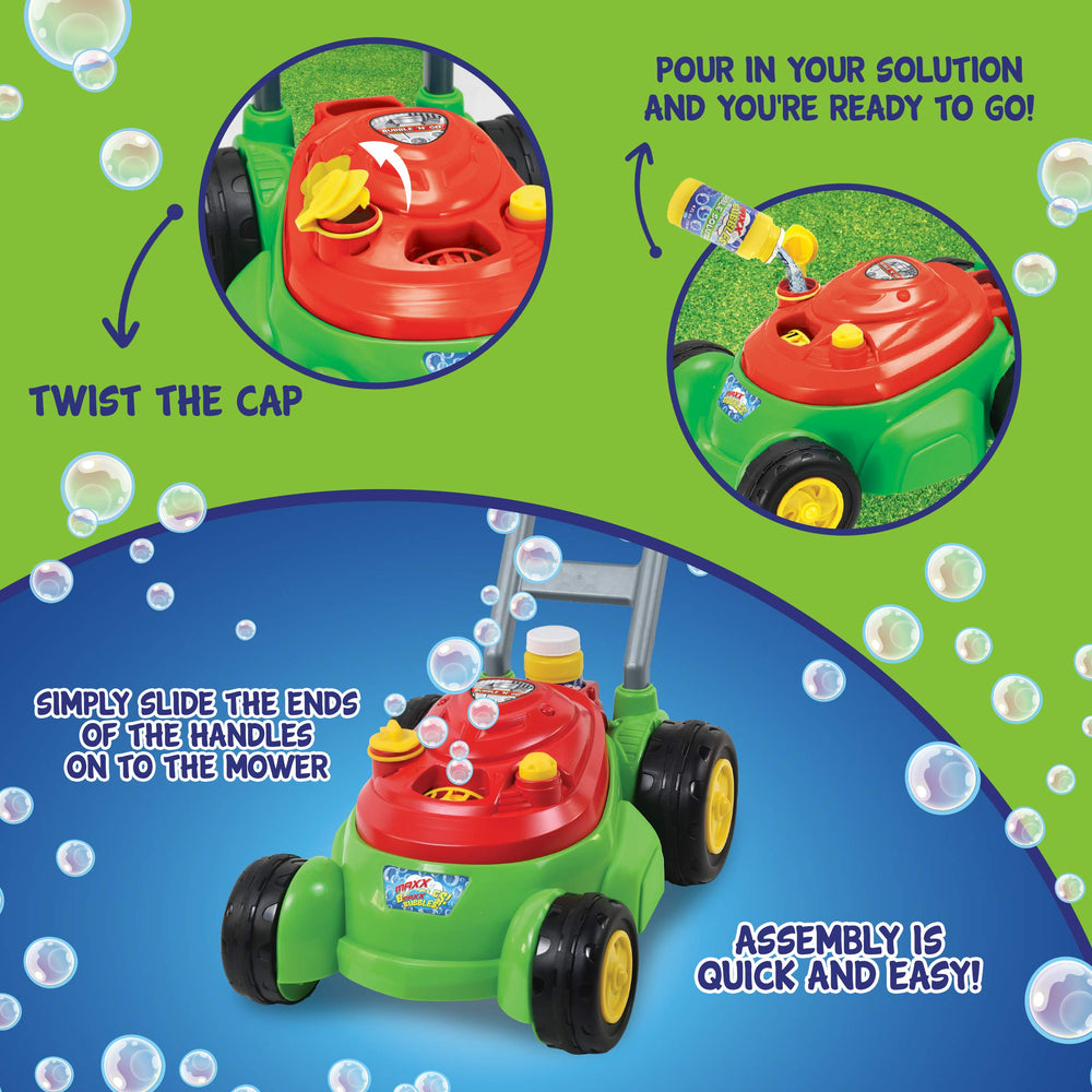 Bubbles float in the air as kids play outside.