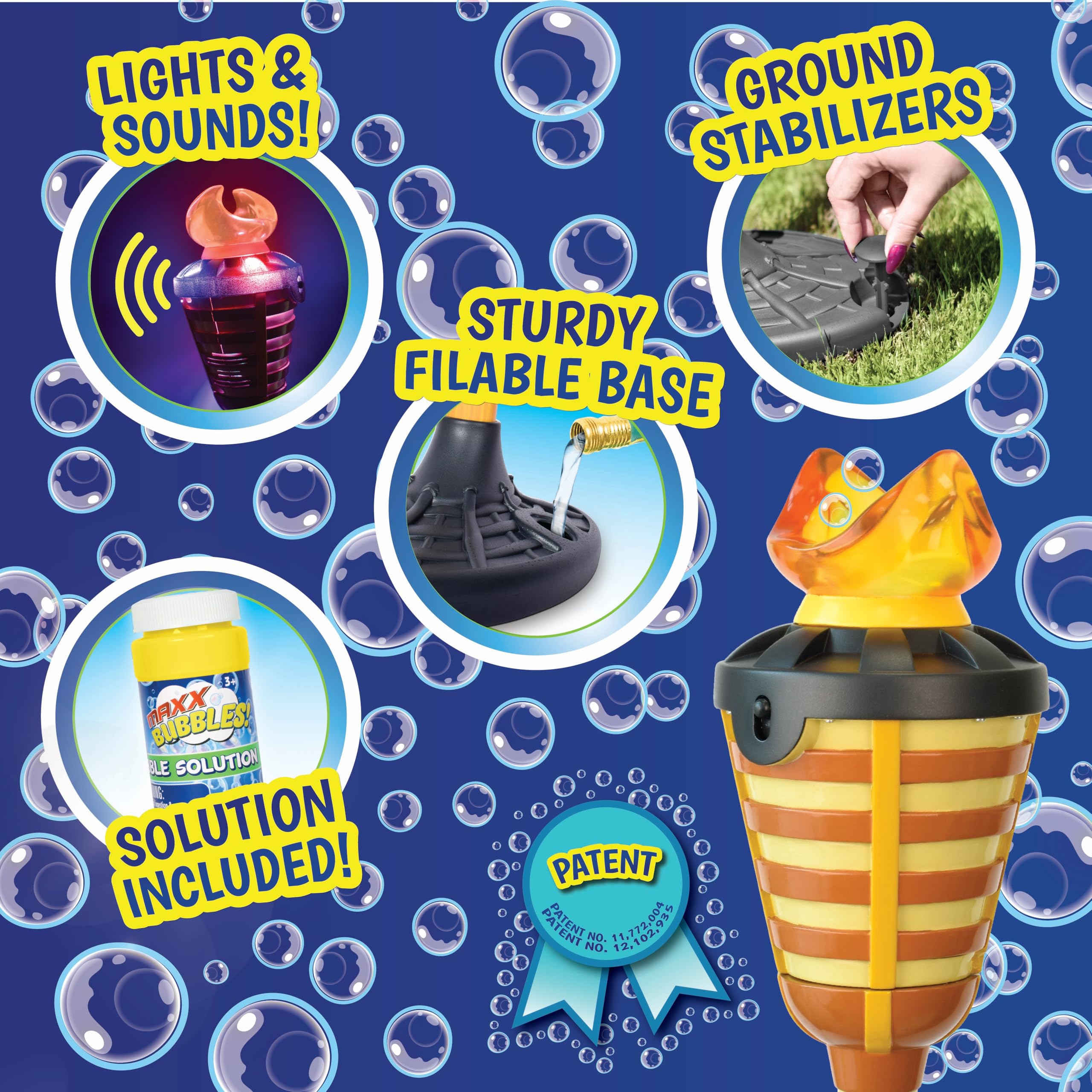 Easy assembly of the Maxx Bubbles Tiki Torch Bubbler shown in a backyard