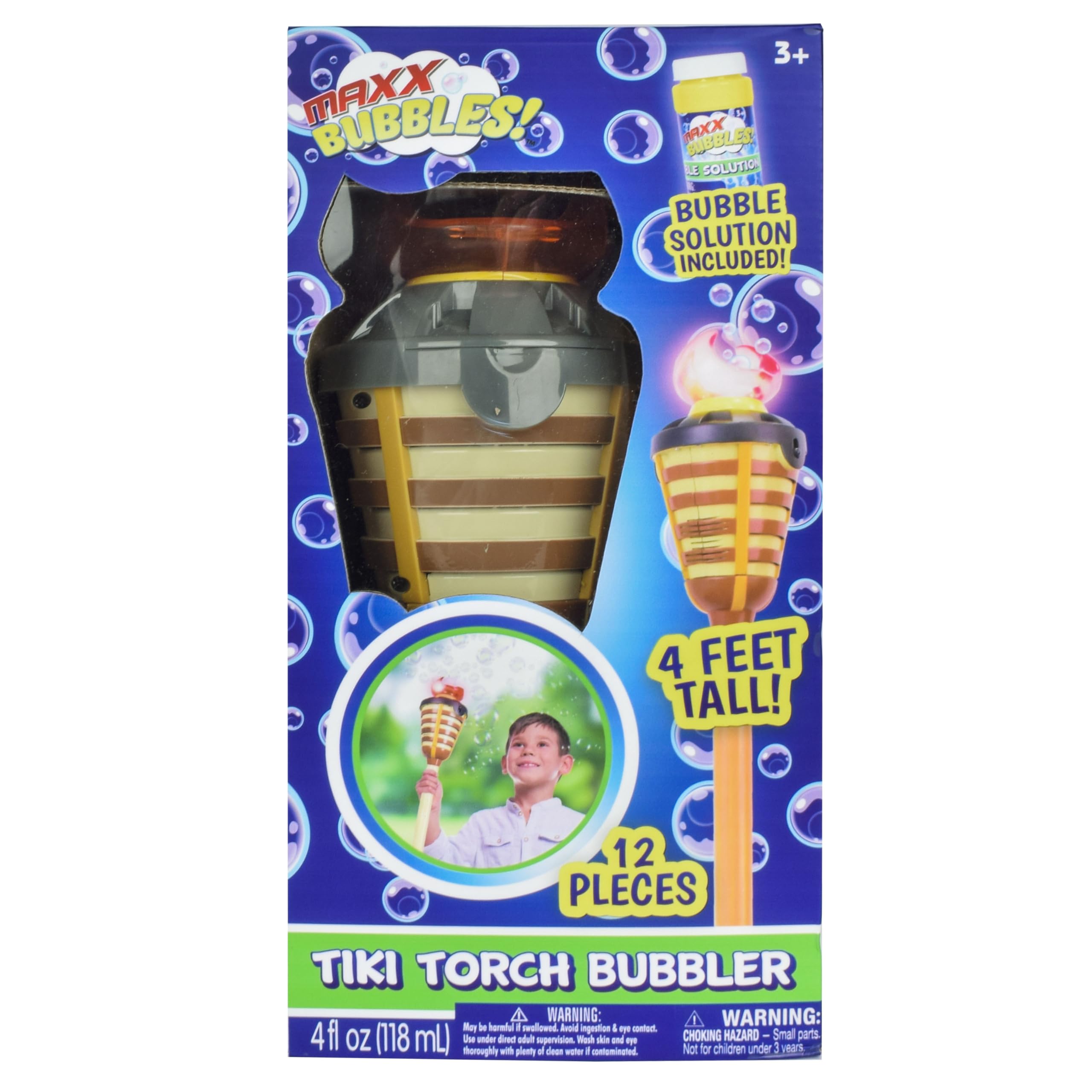 Kids enjoying bubbles from the Maxx Bubbles Tiki Torch Bubbler outdoors