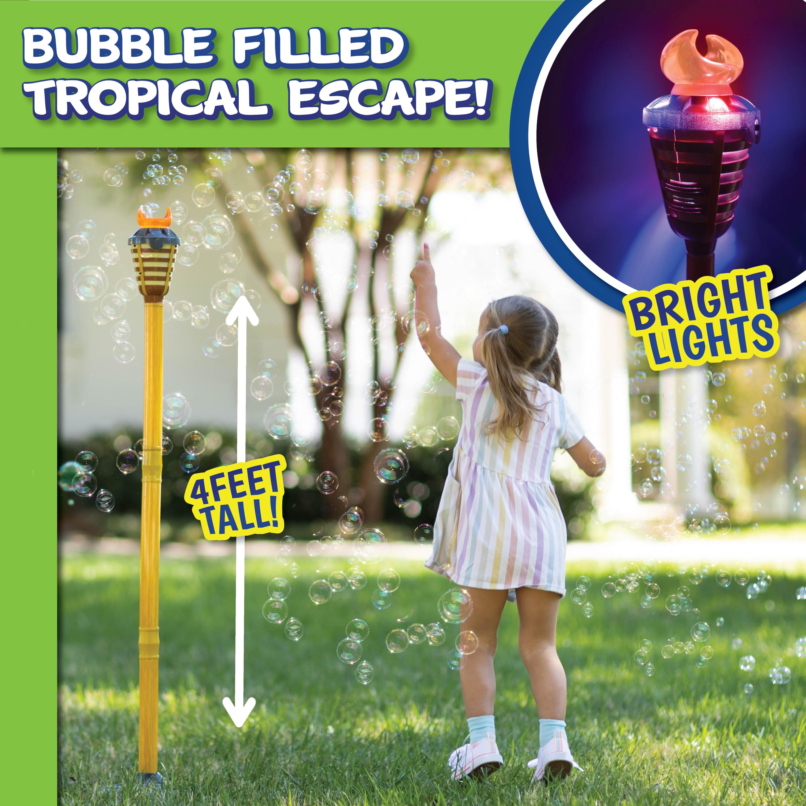 Maxx Bubbles Tiki Torch Bubbler LED glow enhances dusk gatherings with island vibes