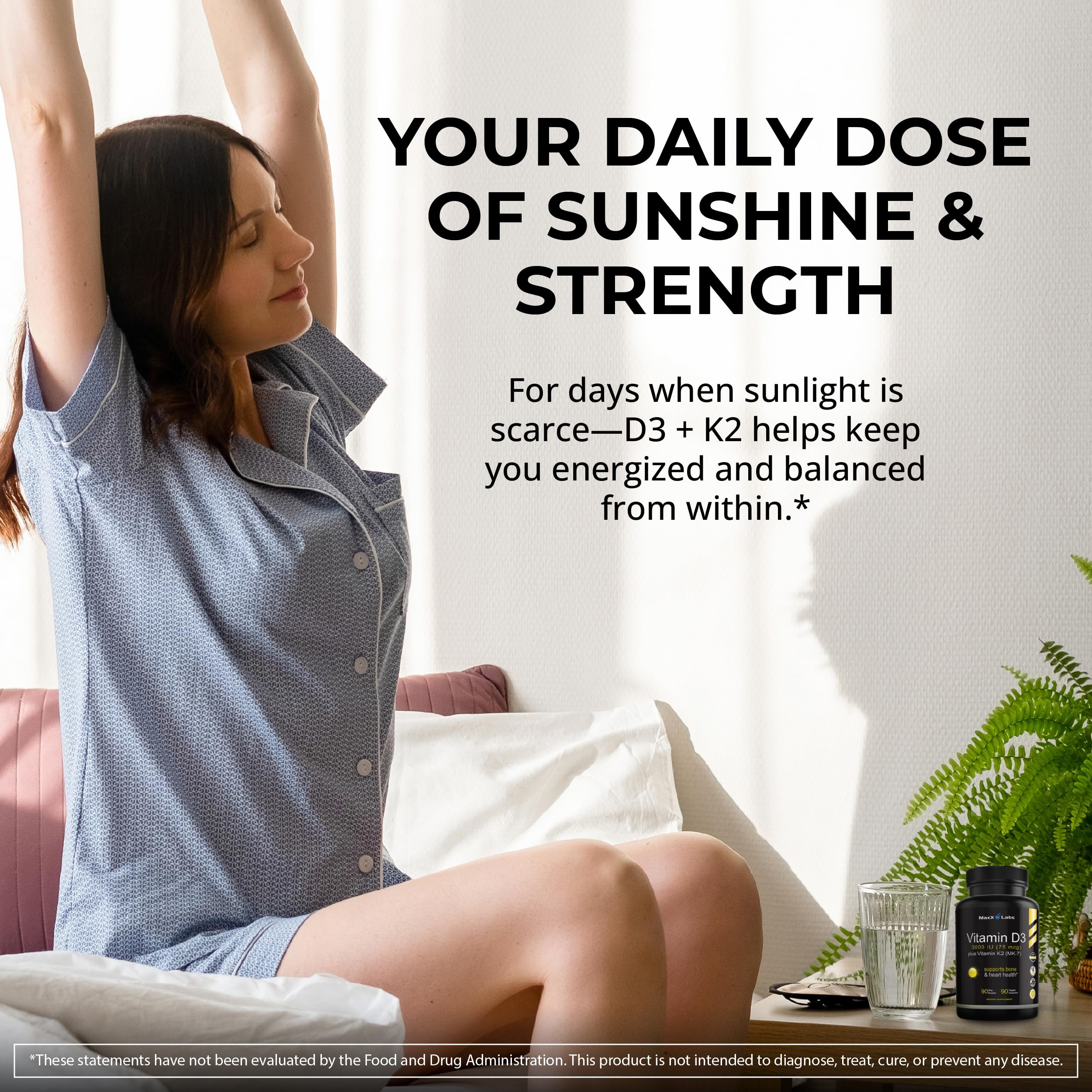 MaxX Labs gluten-free vitamin D3 K2 bottle on kitchen shelf