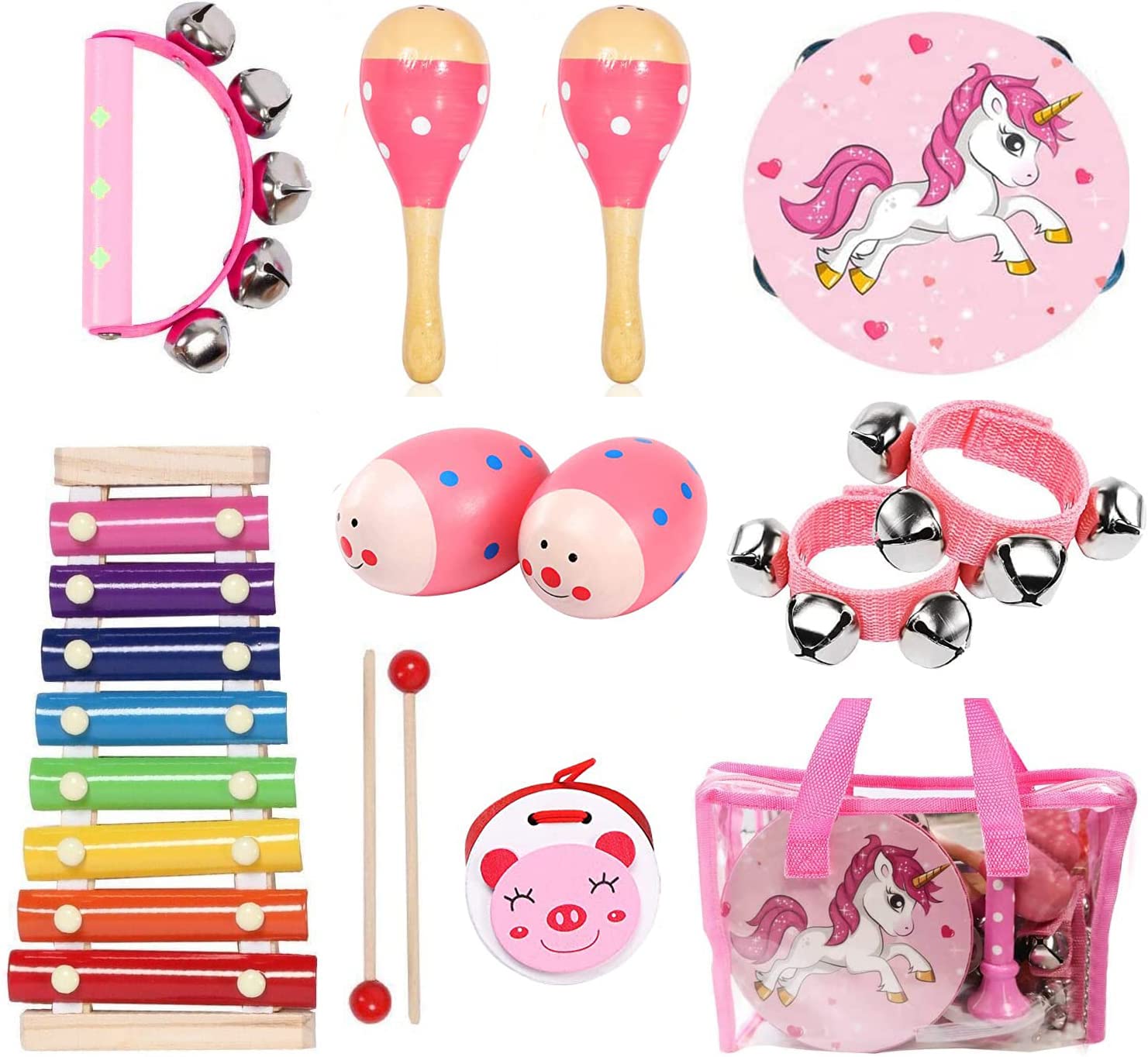 MAXZONE 12-piece wooden musical instrument set for kids encouraging creativity and rhythm