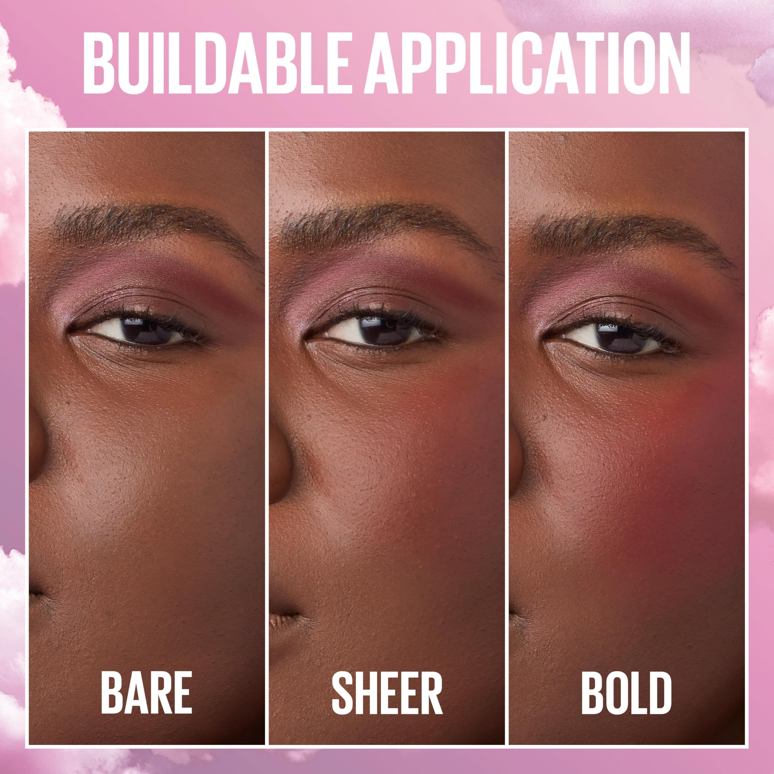 Maybelline Cloudtopia Twilight Berry swatch shows rich pigment for cheeks and lips.