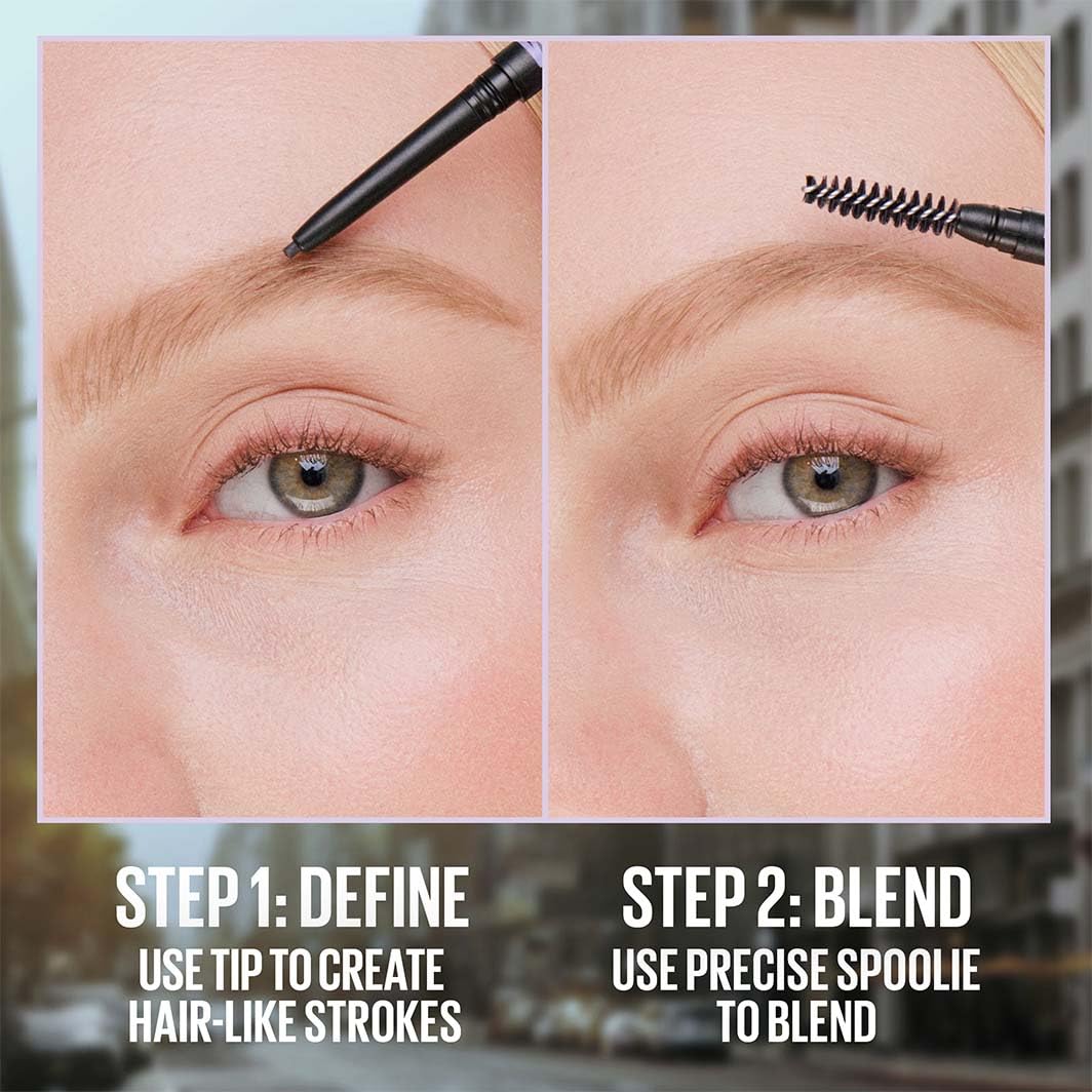 Effect of pencil stroke application on brows for natural definition.