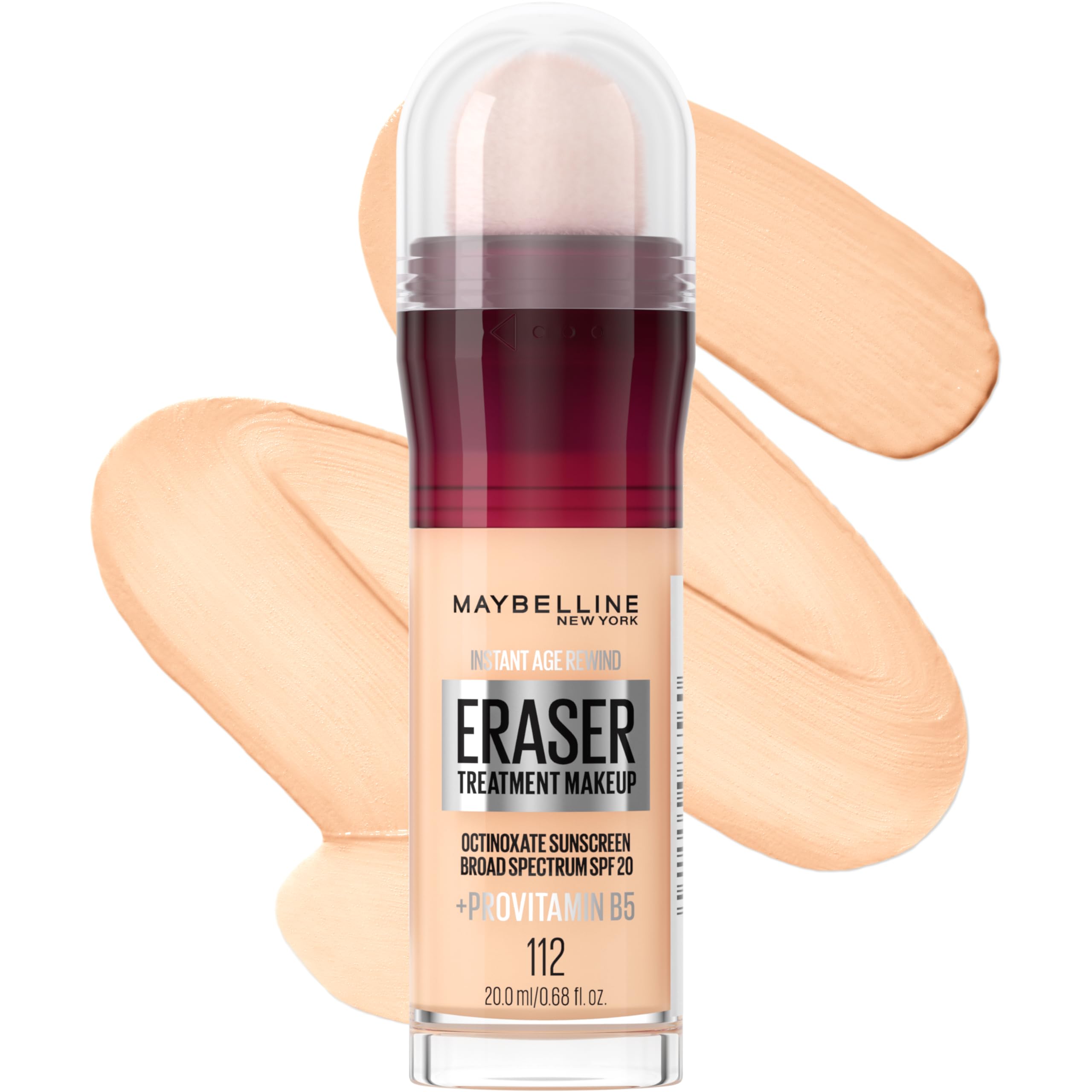 Maybelline Instant Age Rewind Foundation bottle with SPF 20 for a moisturized, even finish.