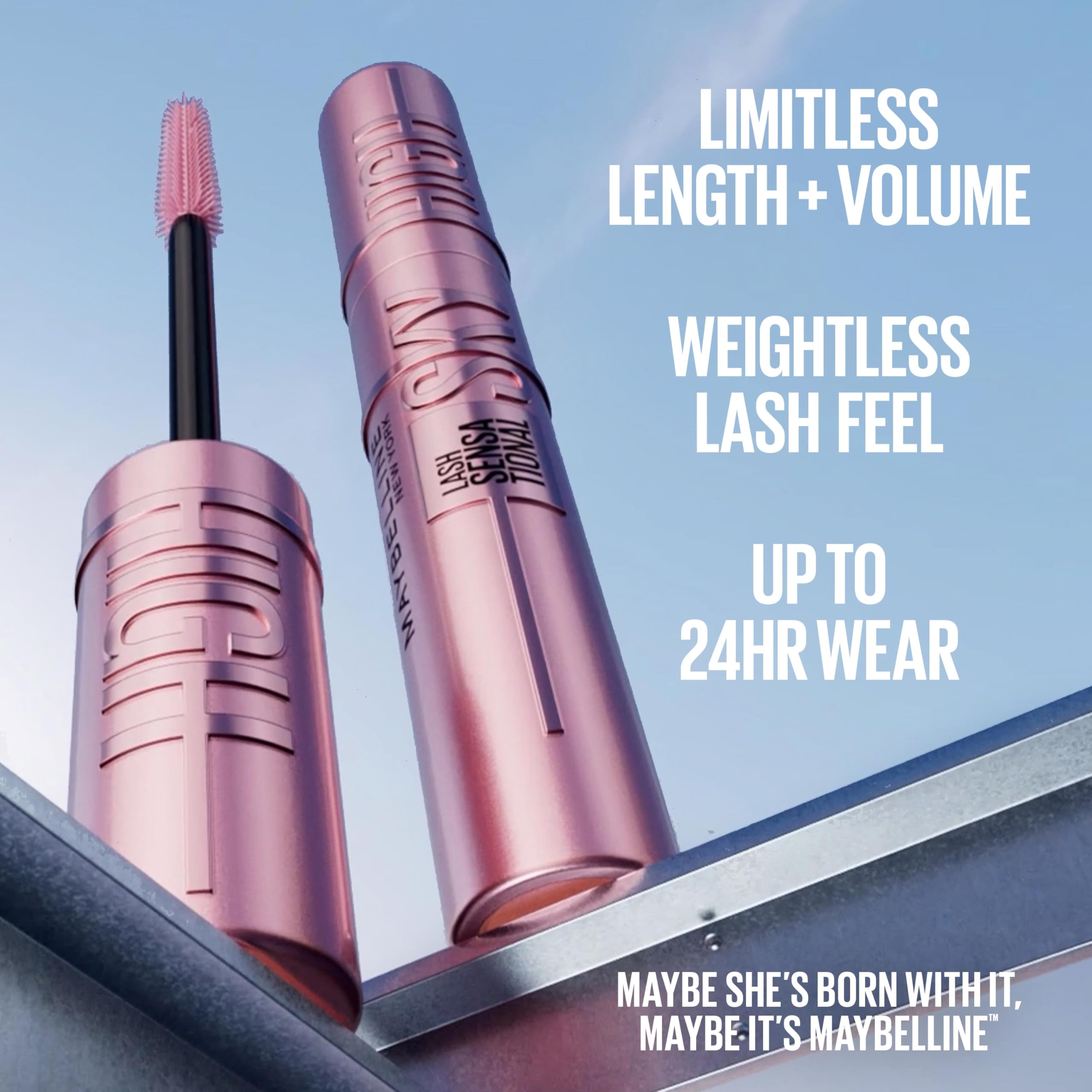 Maybelline Lash Sensational Sky High lashes displaying full-volume look and lightweight feel