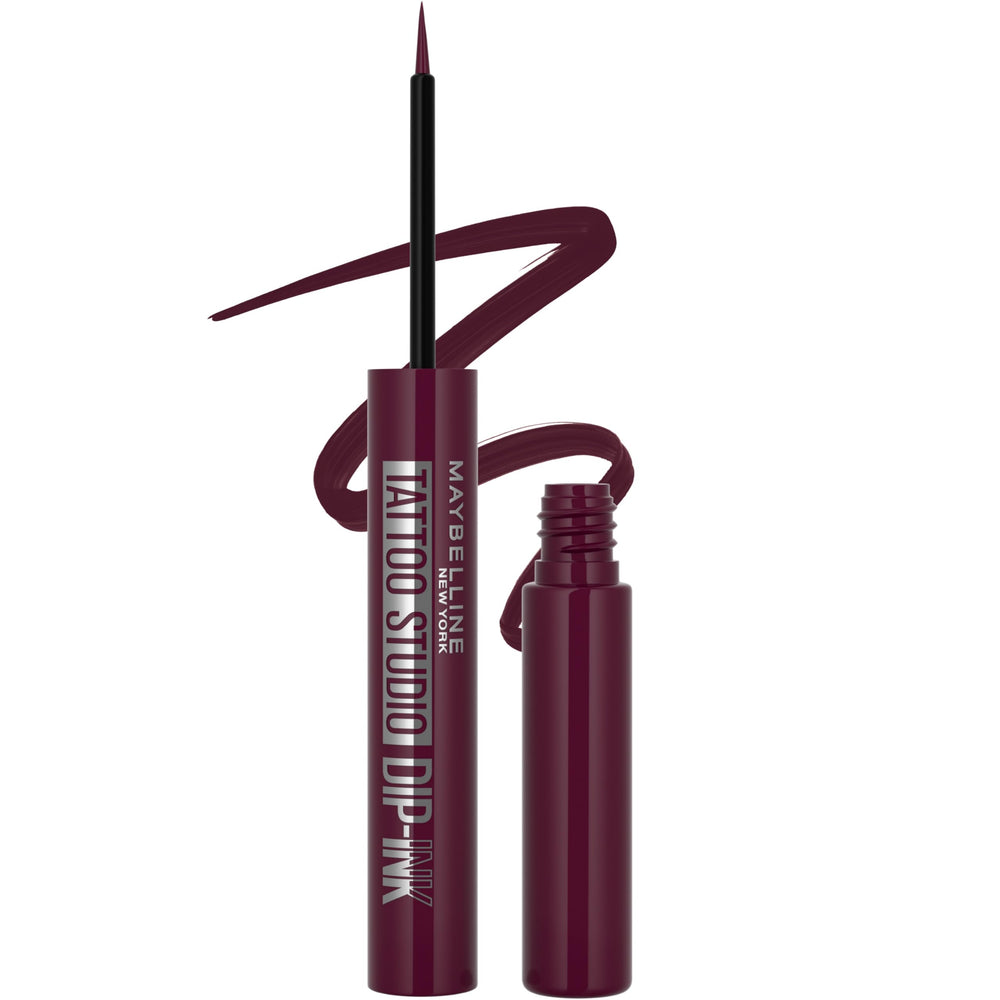 MAYBELLINE Tattoo Studio Dip-Ink Eyeliner Black Track with all-day waterproof definition.