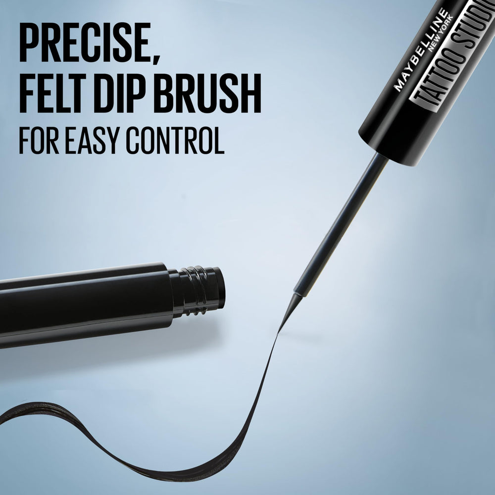 MAYBELLINE Tattoo Studio Dip-Ink Eyeliner Felt Dip Applicator enables precise strokes for crisp lines.