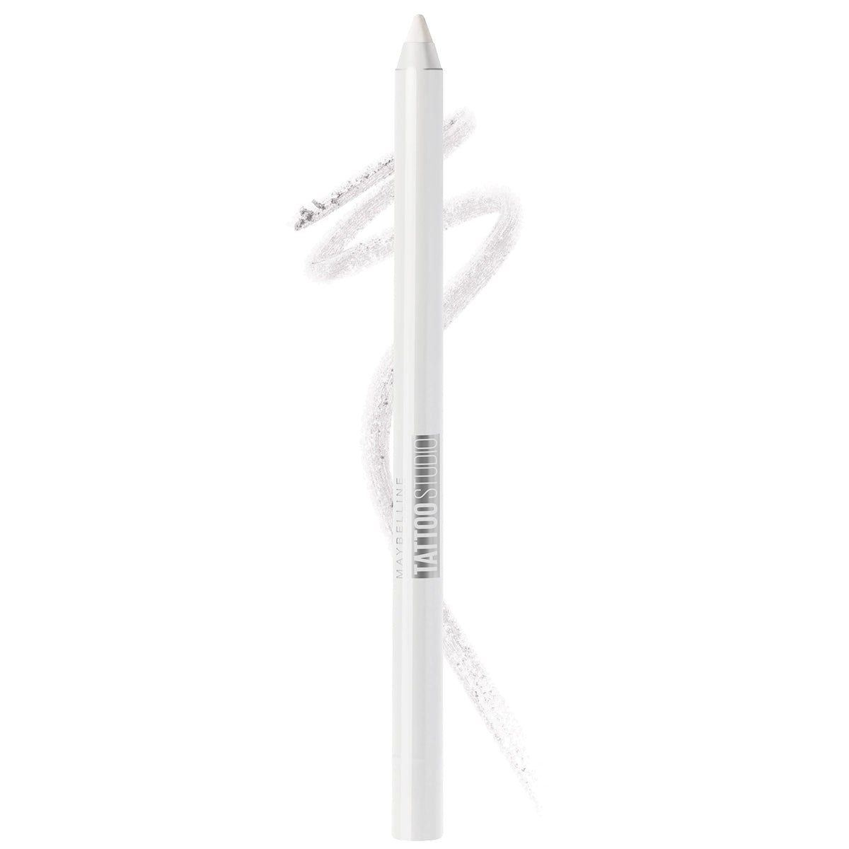 Maybelline TattooStudio polished white pencil closeup for crisp waterline definition