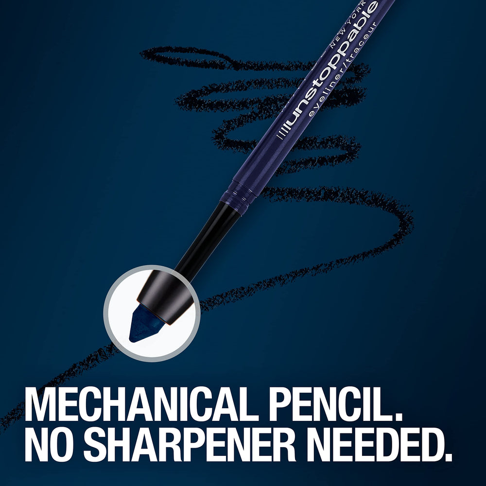 Maybelline Unstoppable pewter eyeliner creates elegant cat-eye looks all day.