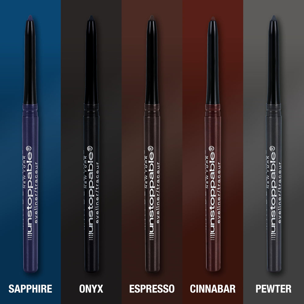 Maybelline Unstoppable Espresso self-sharpening tip stays sharp for clean lines.