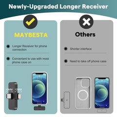 MAYBESTA wireless lav mic auto-connects with no app for quick setup.