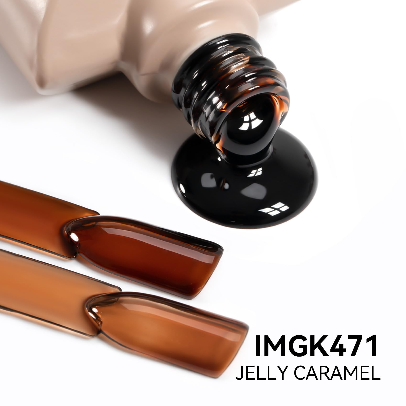 MAYCHAO amber gel polish provides warm translucent color with shine.