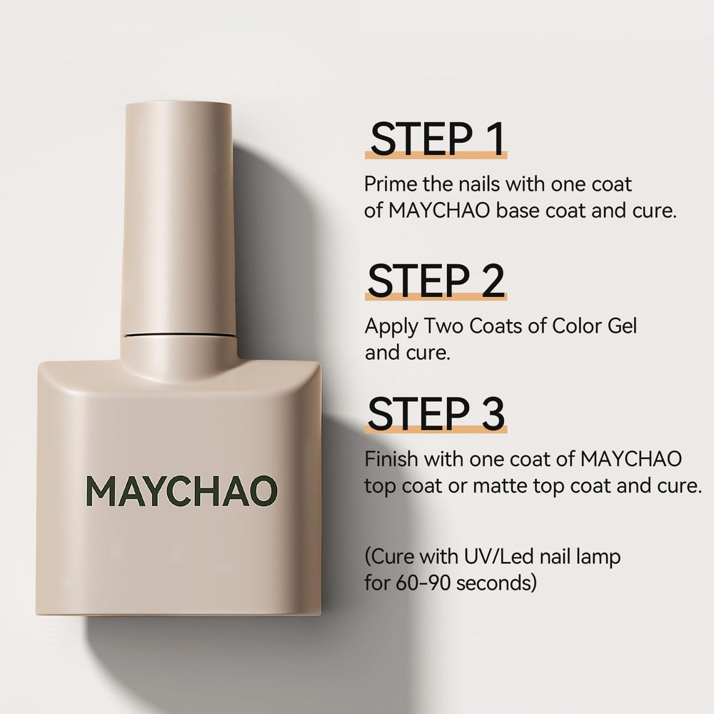 MAYCHAO soak-off formula allows easy removal with gel remover.