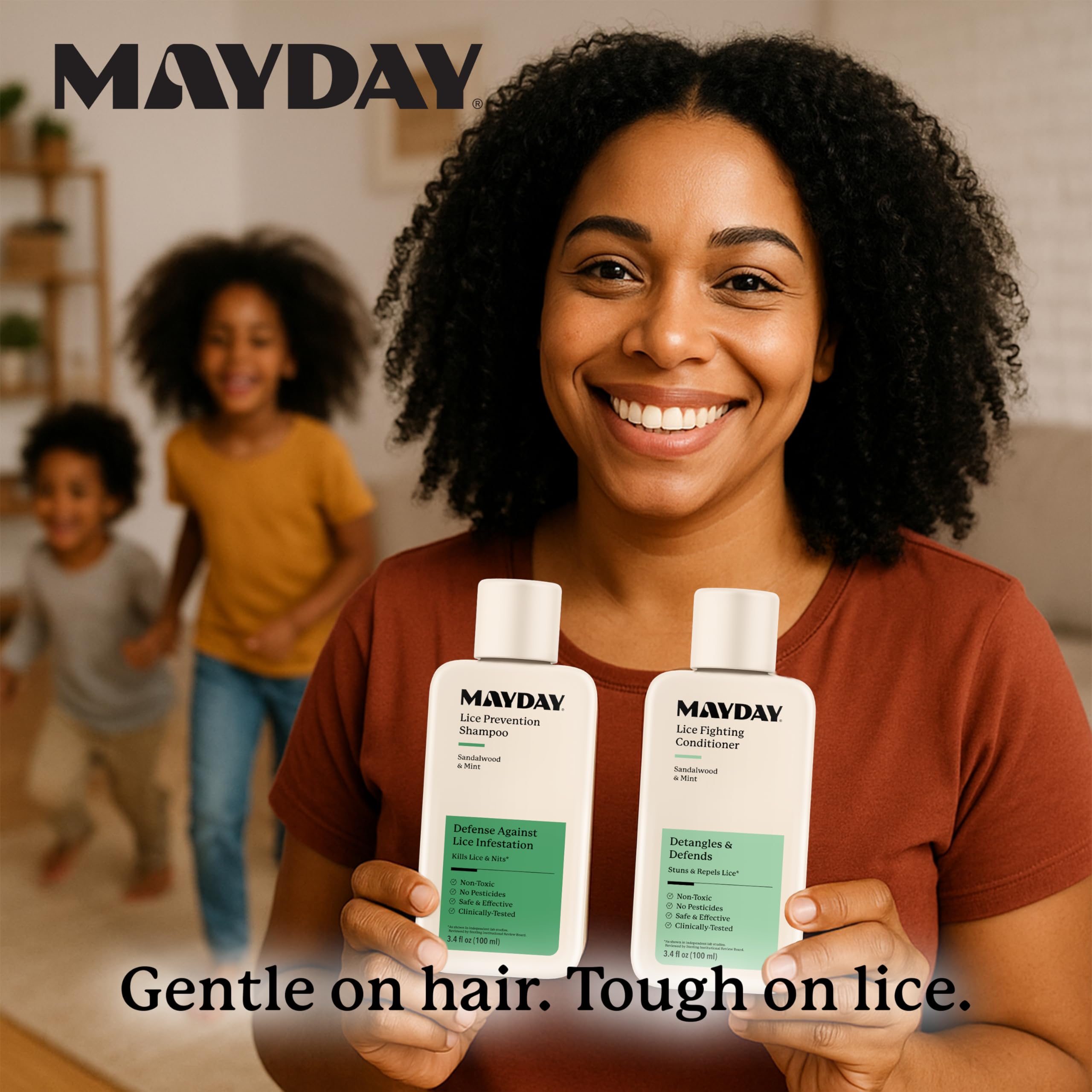 MAYDAY daily-use bundle setup on bathroom shelf.
