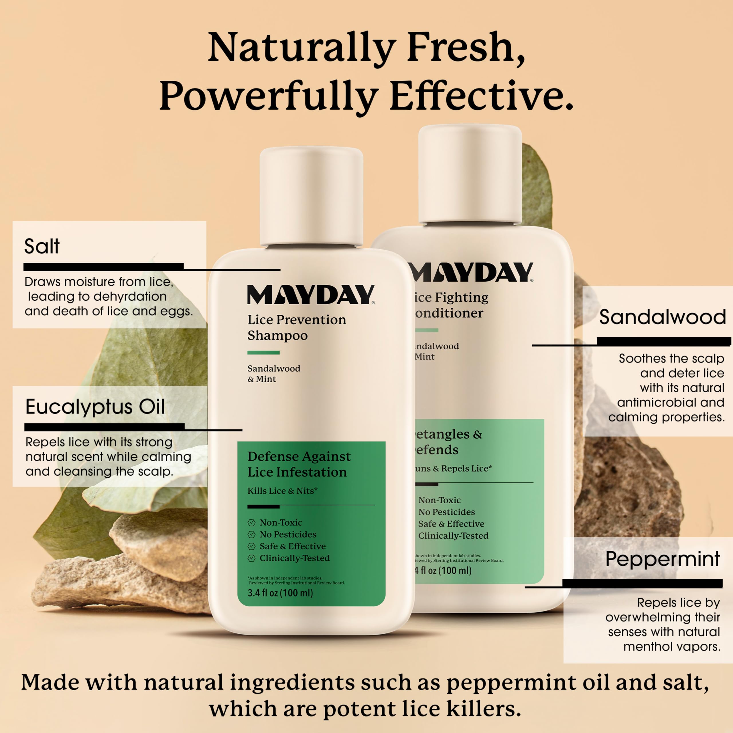MAYDAY non-toxic label highlighting chemical-free formula for families.